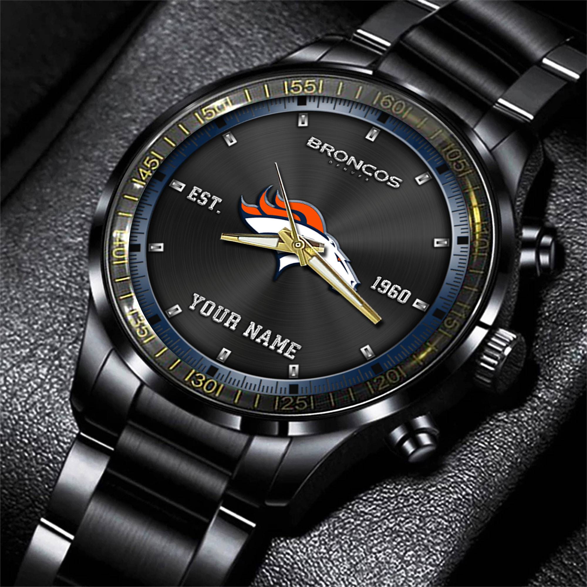 Goalzenith Denver Broncos NFL Personalized Black Fashion Watch Gifts For Fans