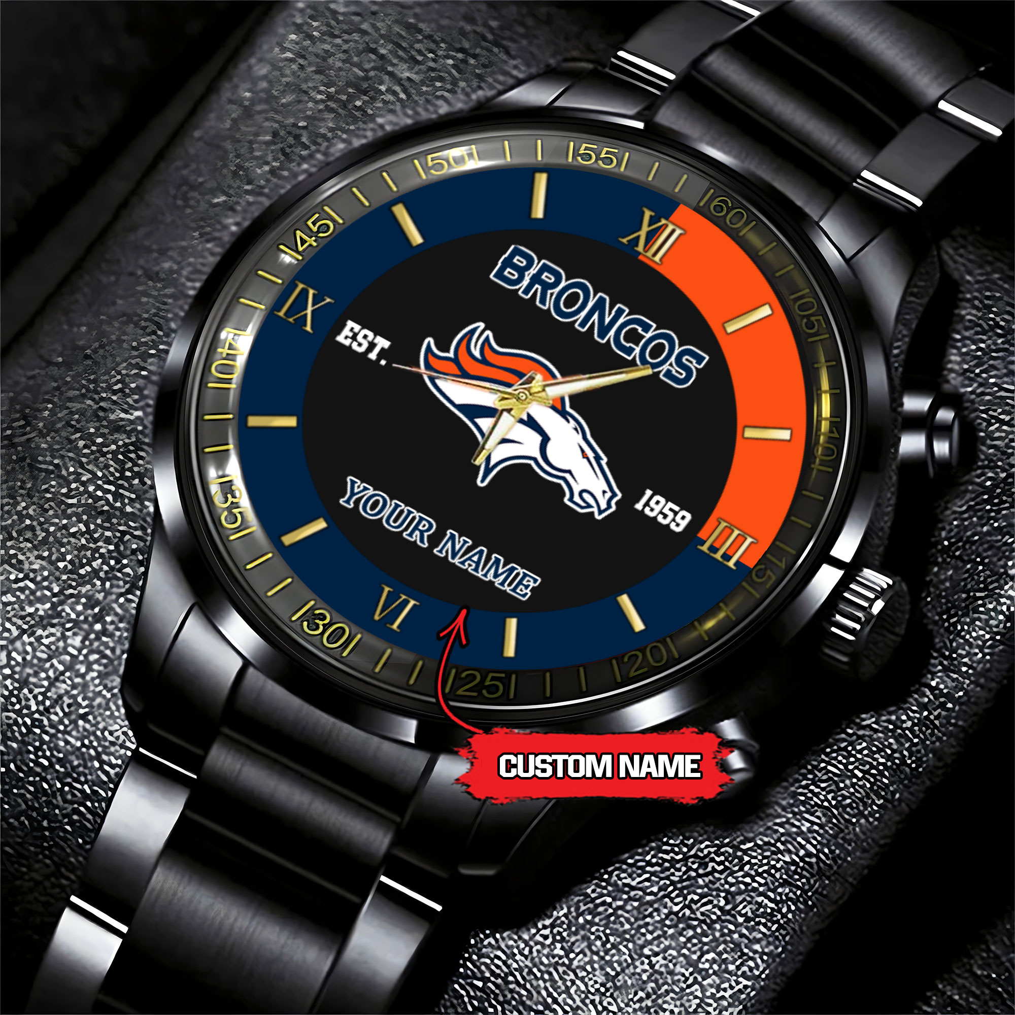 Goalzenith Denver Broncos NFL Personalized Black Fashion Watch