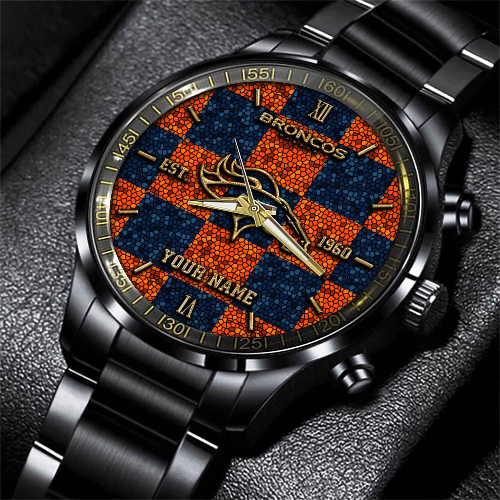 Goalzenith Denver Broncos NFL Personalized Sport Black Watch Gifts For Fans