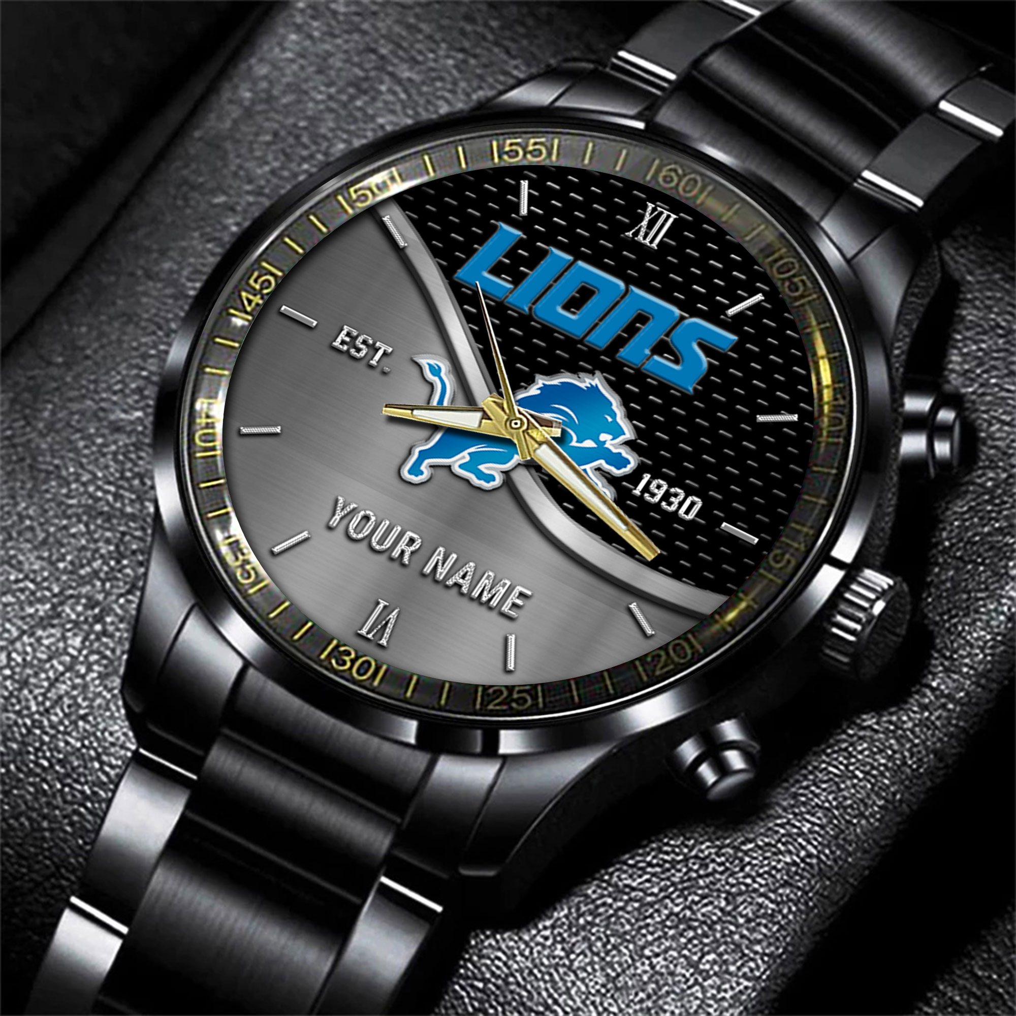 Goalzenith Detroit Lions NFL Black Fashion Hand Watch Custom Your Name Gift For Fan