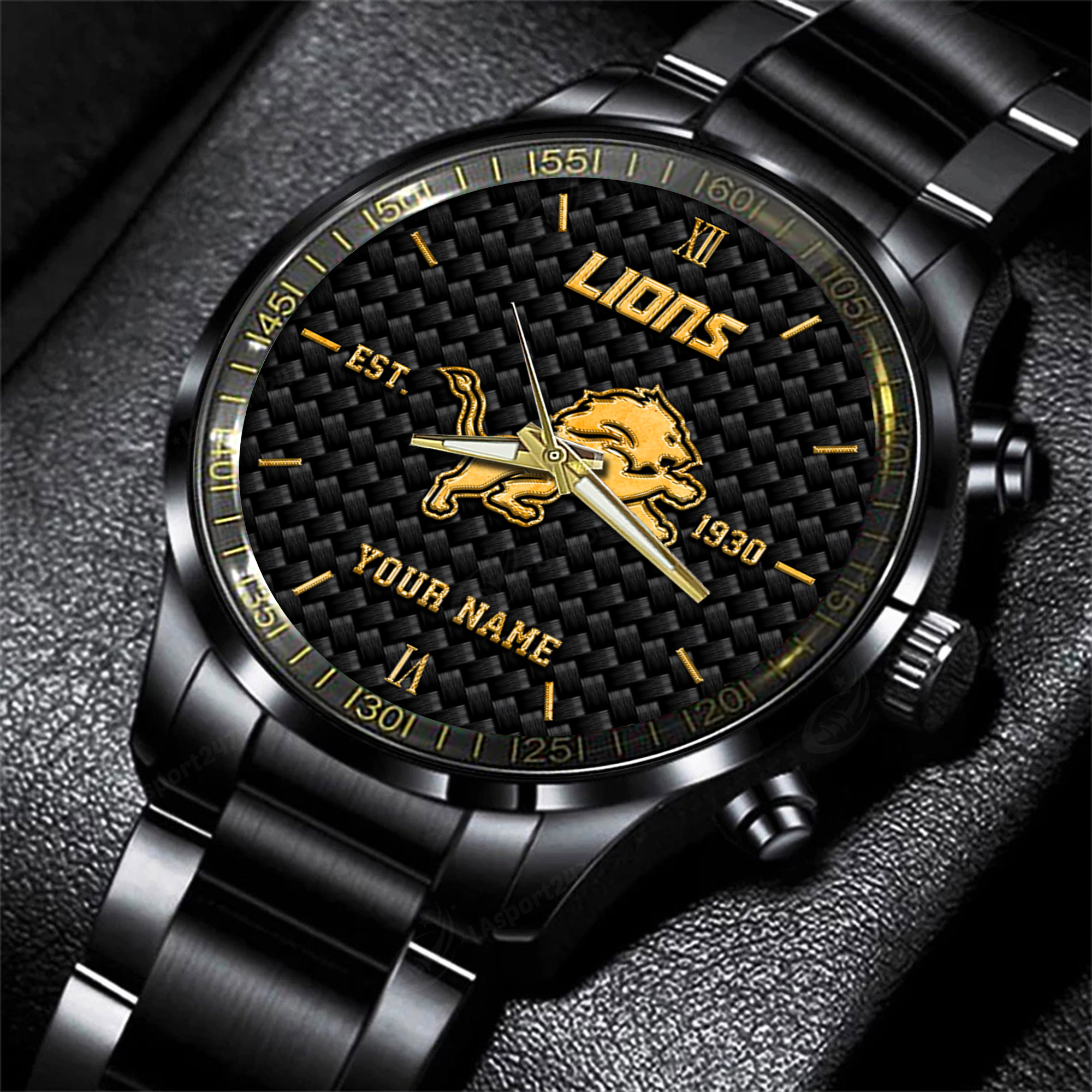Goalzenith Detroit Lions NFL Black Fashion Hand Watch Custom Your Name Gift For Fan