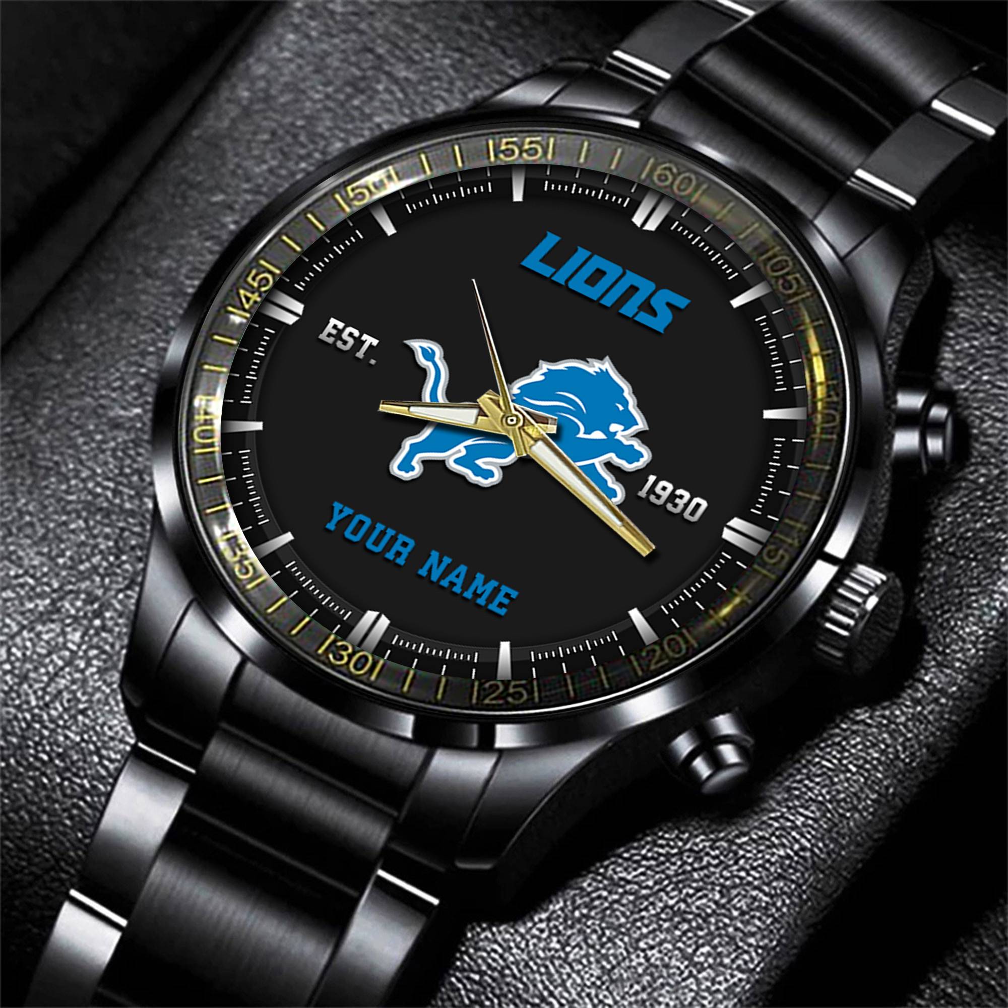 Goalzenith Detroit Lions NFL Personalized Black Fashion Watch Gifts For Fans