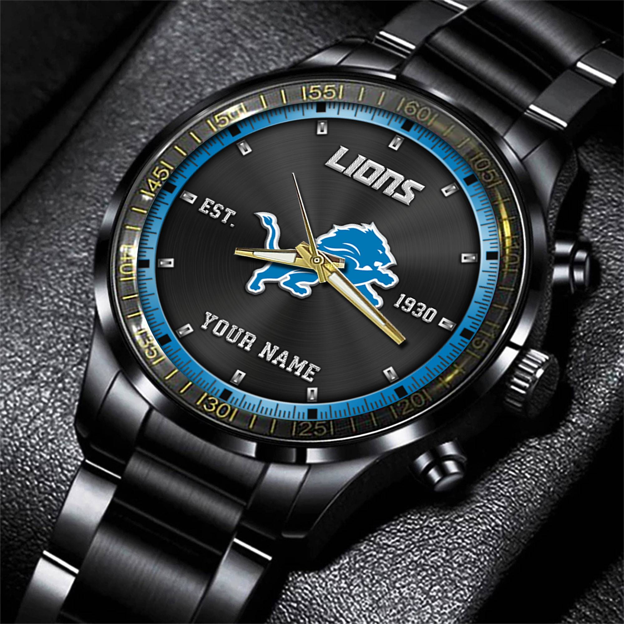 Goalzenith Detroit Lions NFL Personalized Black Fashion Watch Gifts For Fans
