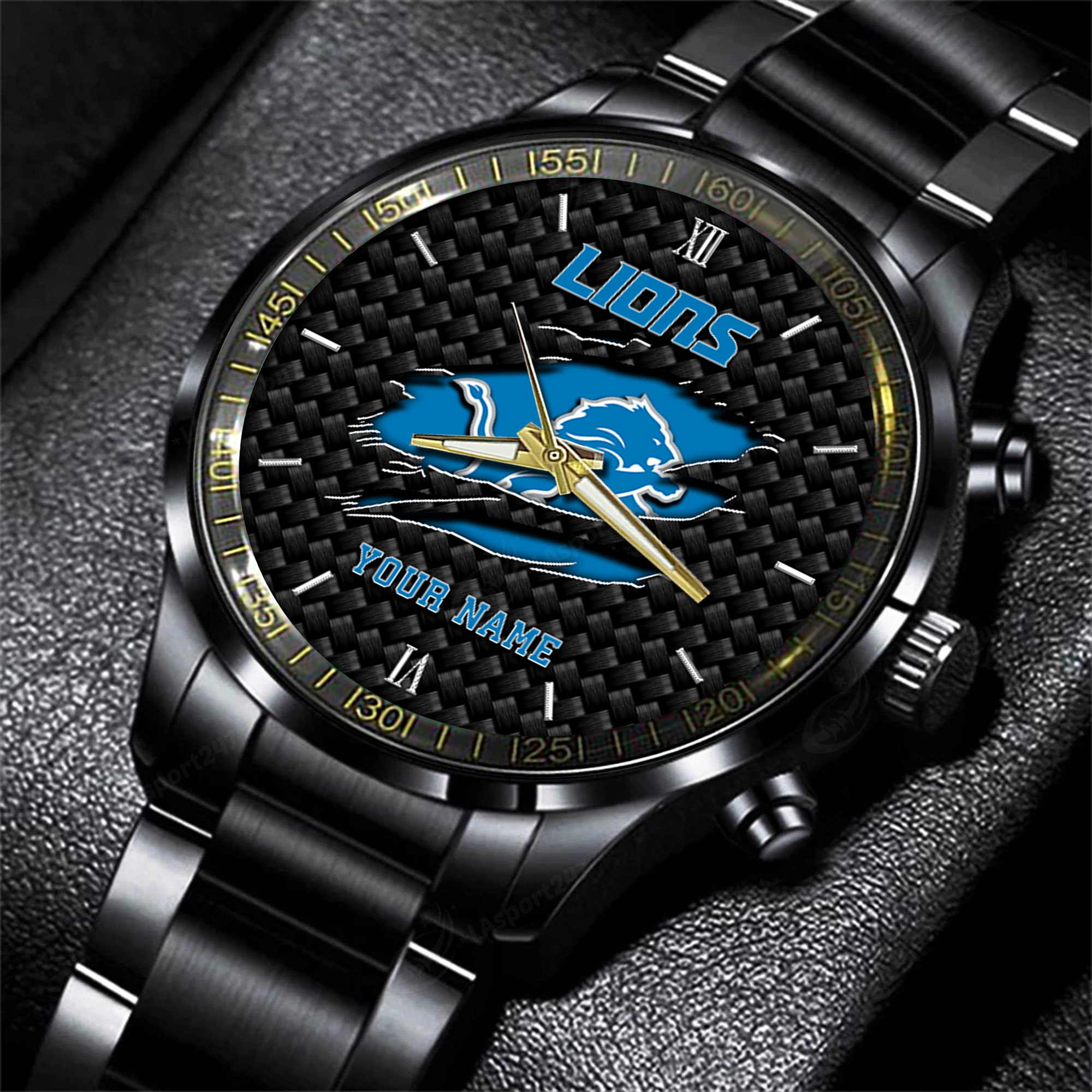 Goalzenith Detroit Lions NFL Personalized Sport Black Fashion Watch For Fan