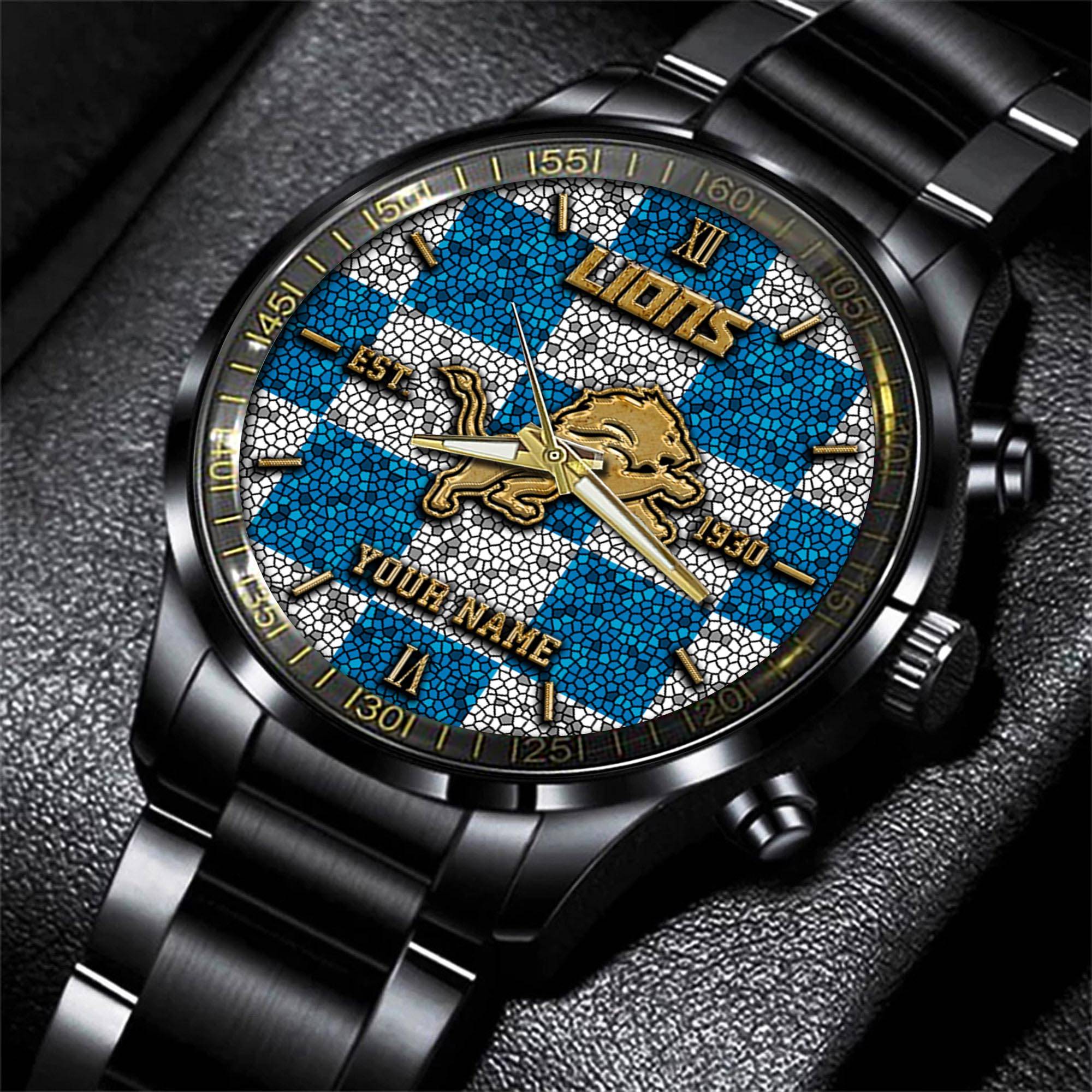 Goalzenith Detroit Lions NFL Personalized Sport Black Watch Gifts For Fans