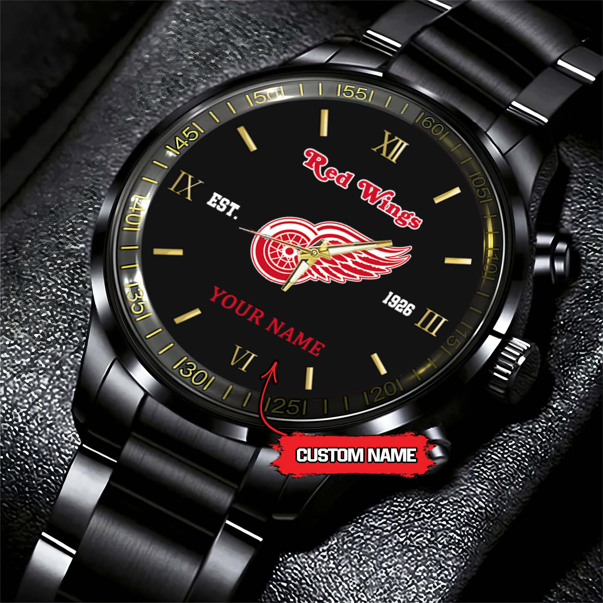 Goalzenith Detroit Red Wings NHL Hockey Game Time Custom Black Fashion Watch For Fan