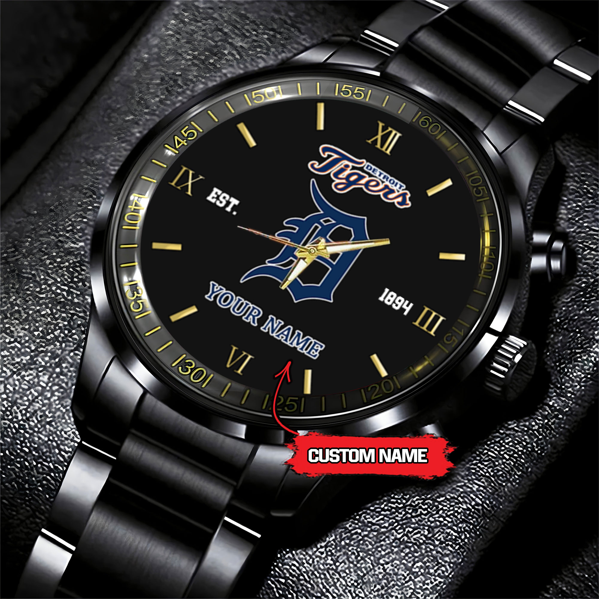 Goalzenith Detroit Tigers MLB Black Fashion Watch Custom Your Name For Fan