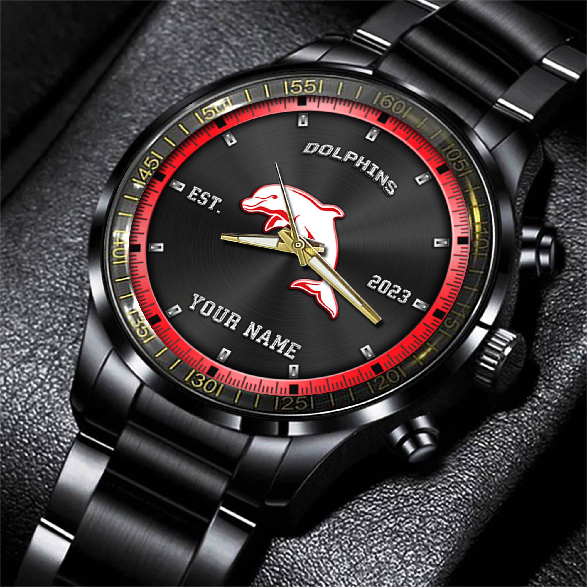 Goalzenith Dolphins Black NRL Personalized Sport Black Fashion Watch Gifts For Fans