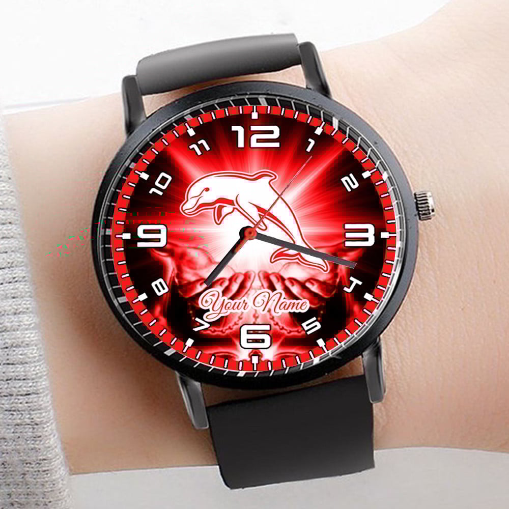 Goalzenith Dolphins NRL 3D Men Leather Hand Watch Personalized Gift For Fans For Father For Fan