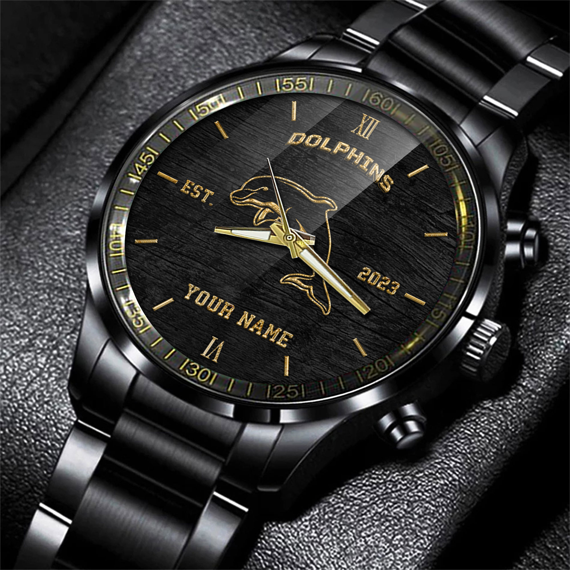 Goalzenith Dolphins NRL Black Fashion Watch Custom Your Name