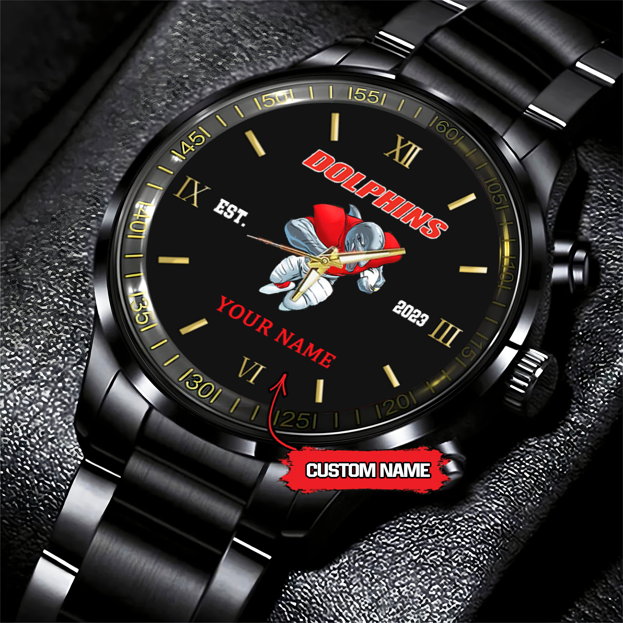 Goalzenith Dolphins NRL Mascot Custom Name Black Fashion Watch