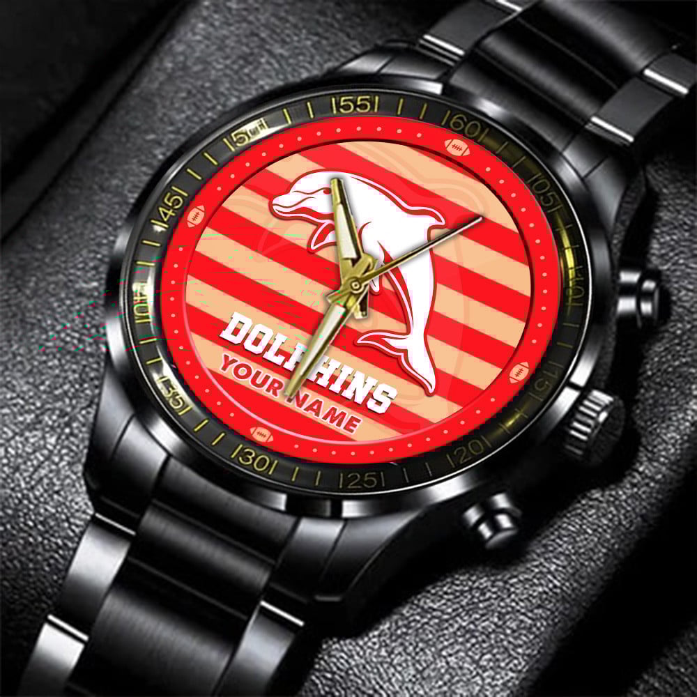Goalzenith Dolphins NRL New Personalized Black Hand Watch Gifts For Fans
