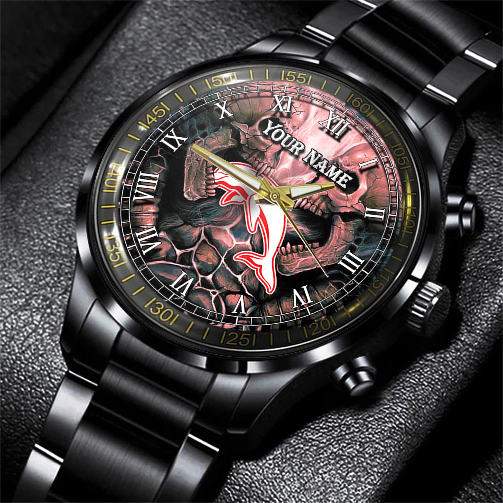 Goalzenith Dolphins NRL Personalized 3D Men Skull Hand Watch Gift For Fans