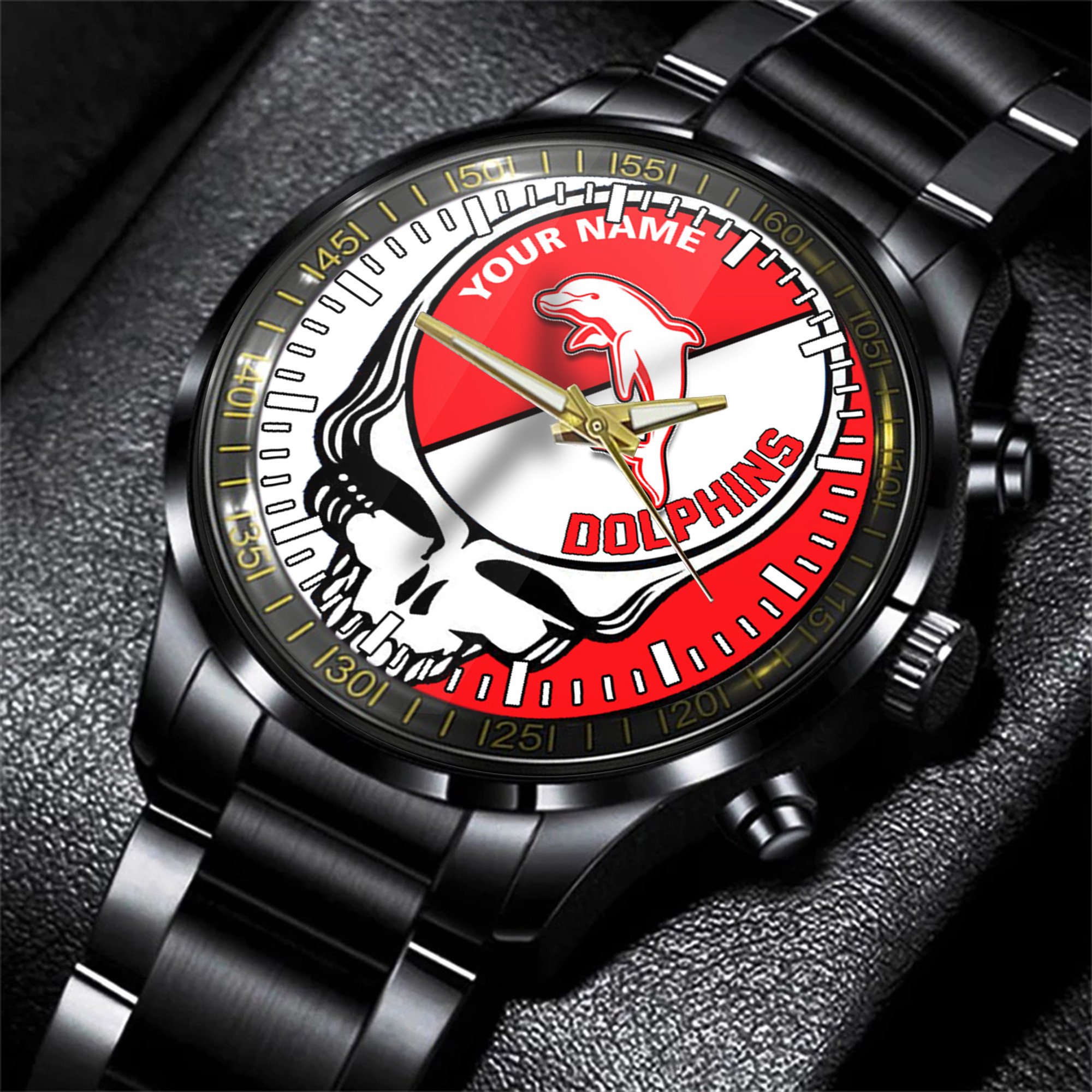 Goalzenith Dolphins NRL Personalized 3D New Men Skull Hand Watch Gift For Fans For Father For Fan