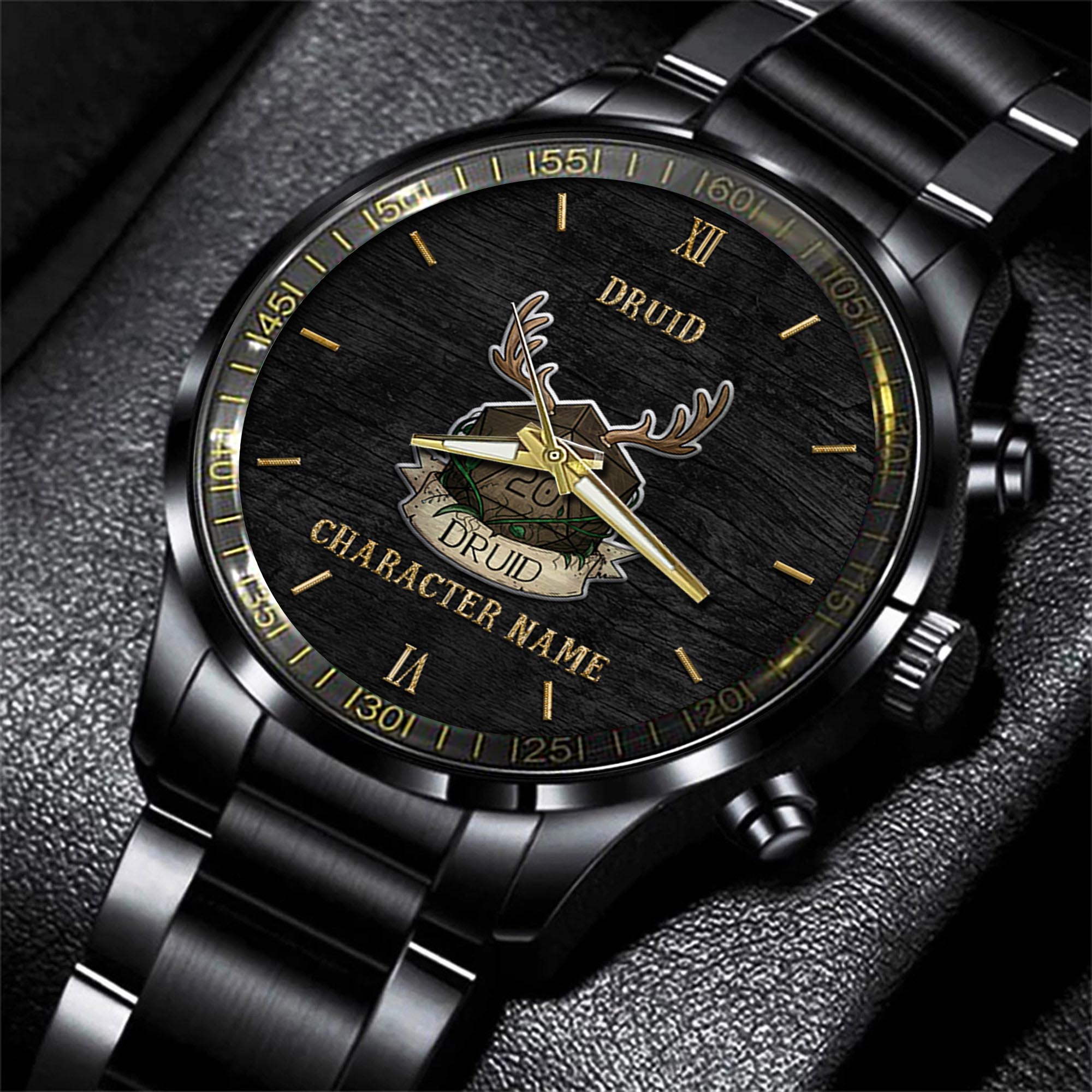 Goalzenith Druid Dungeons & Dragons Game Black Fashion Watch Custom Character Name For Fan