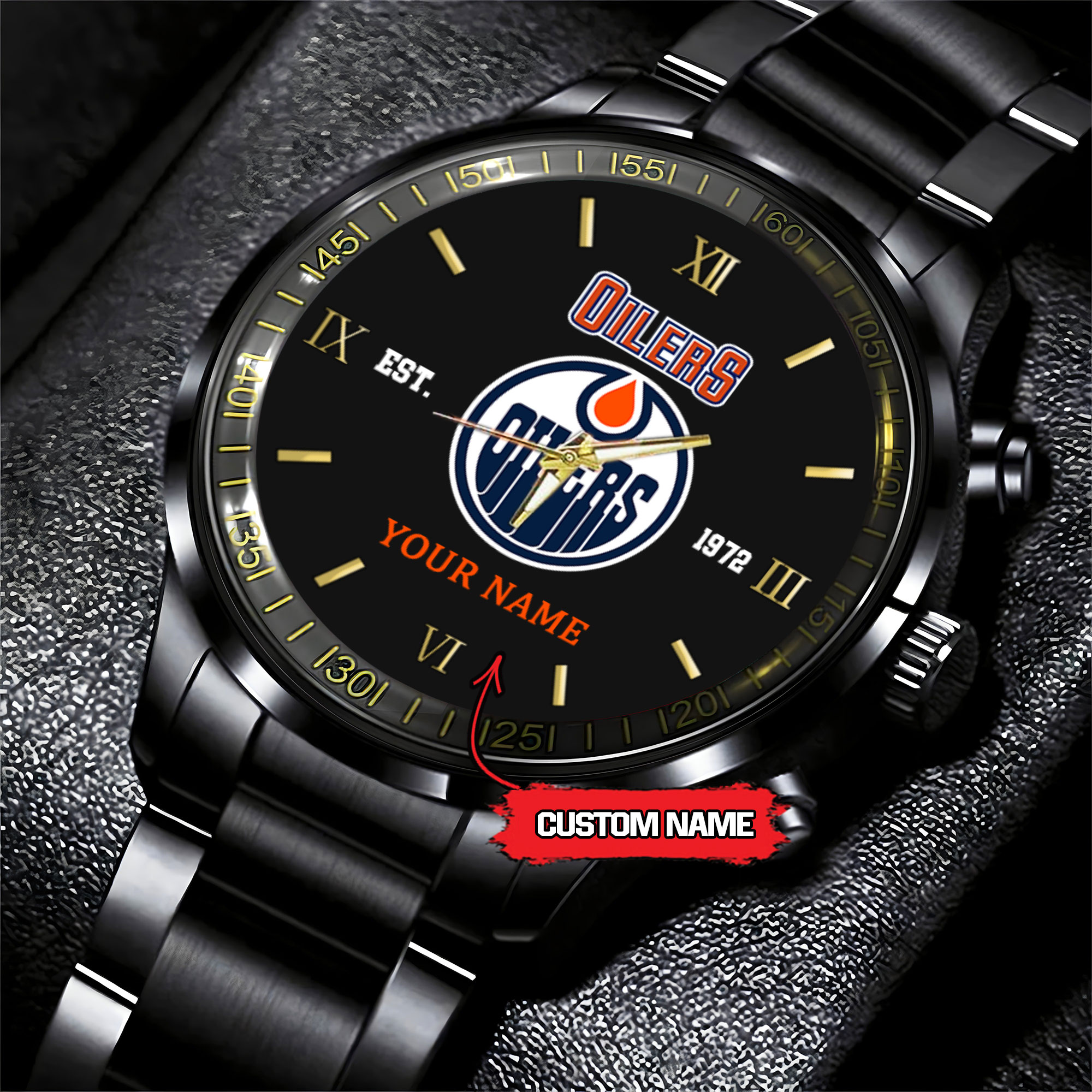 Goalzenith Edmonton Oilers NHL Hockey Game Time Custom Black Fashion Watch For Fan