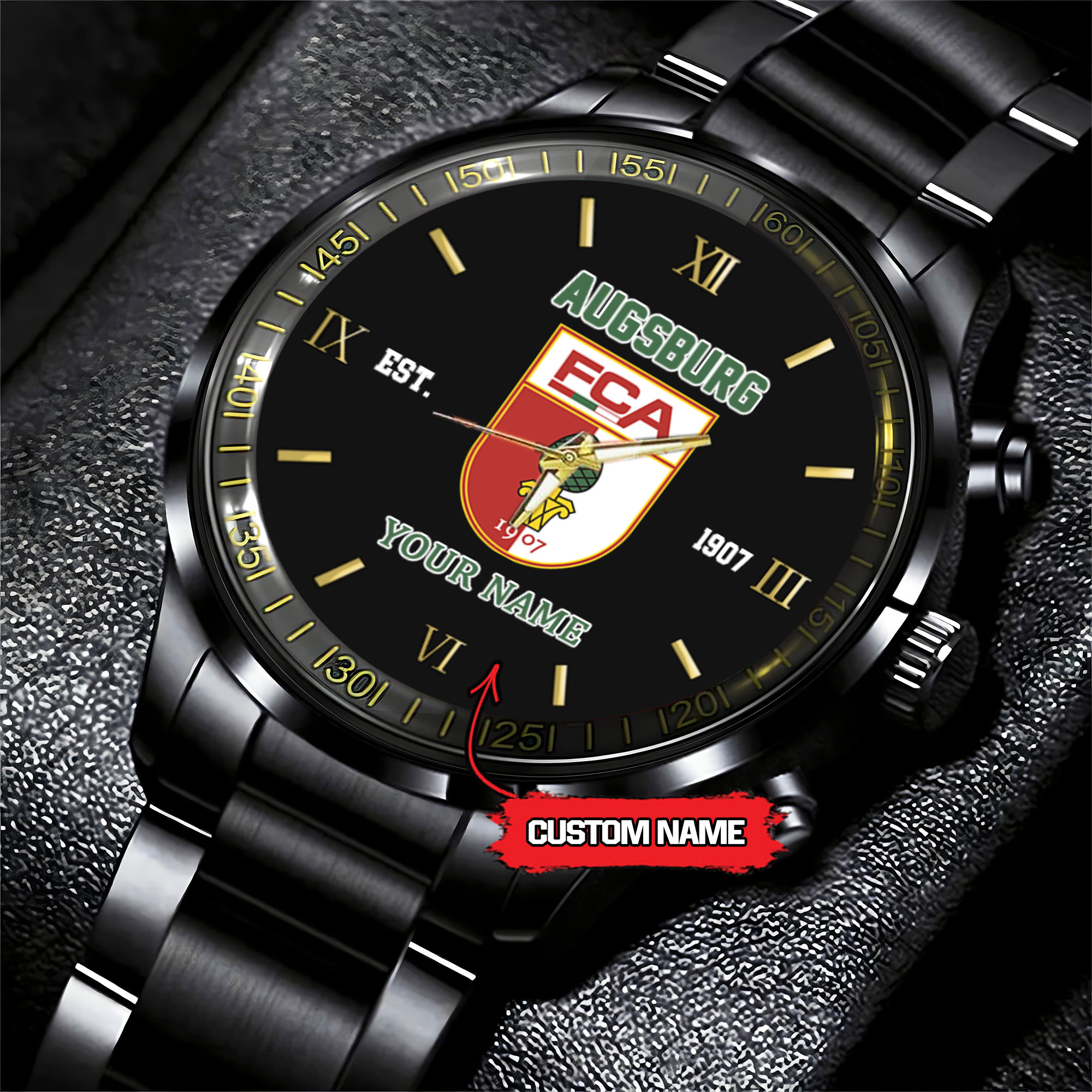 Goalzenith FC Augsburg Bundesliga New Personalized Black Stainless Steel Watch Gifts For Fans