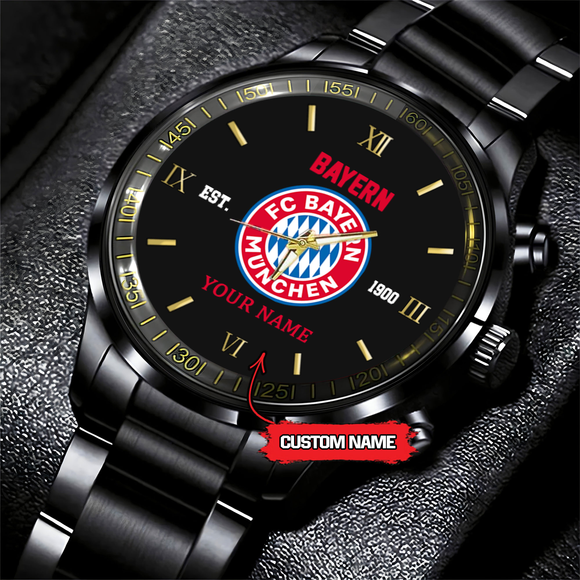 Goalzenith FC Bayern Munich Bundesliga New Personalized Black Stainless Steel Watch Gifts For Fans