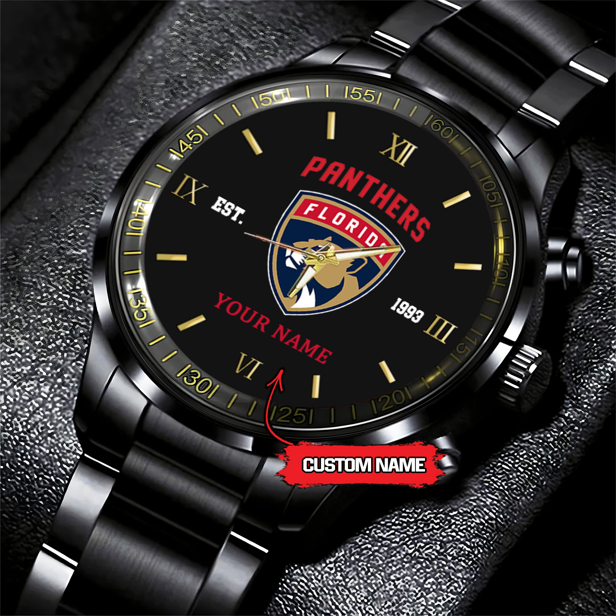Goalzenith Florida Panthers NHL Hockey Game Time Custom Black Fashion Watch For Fan