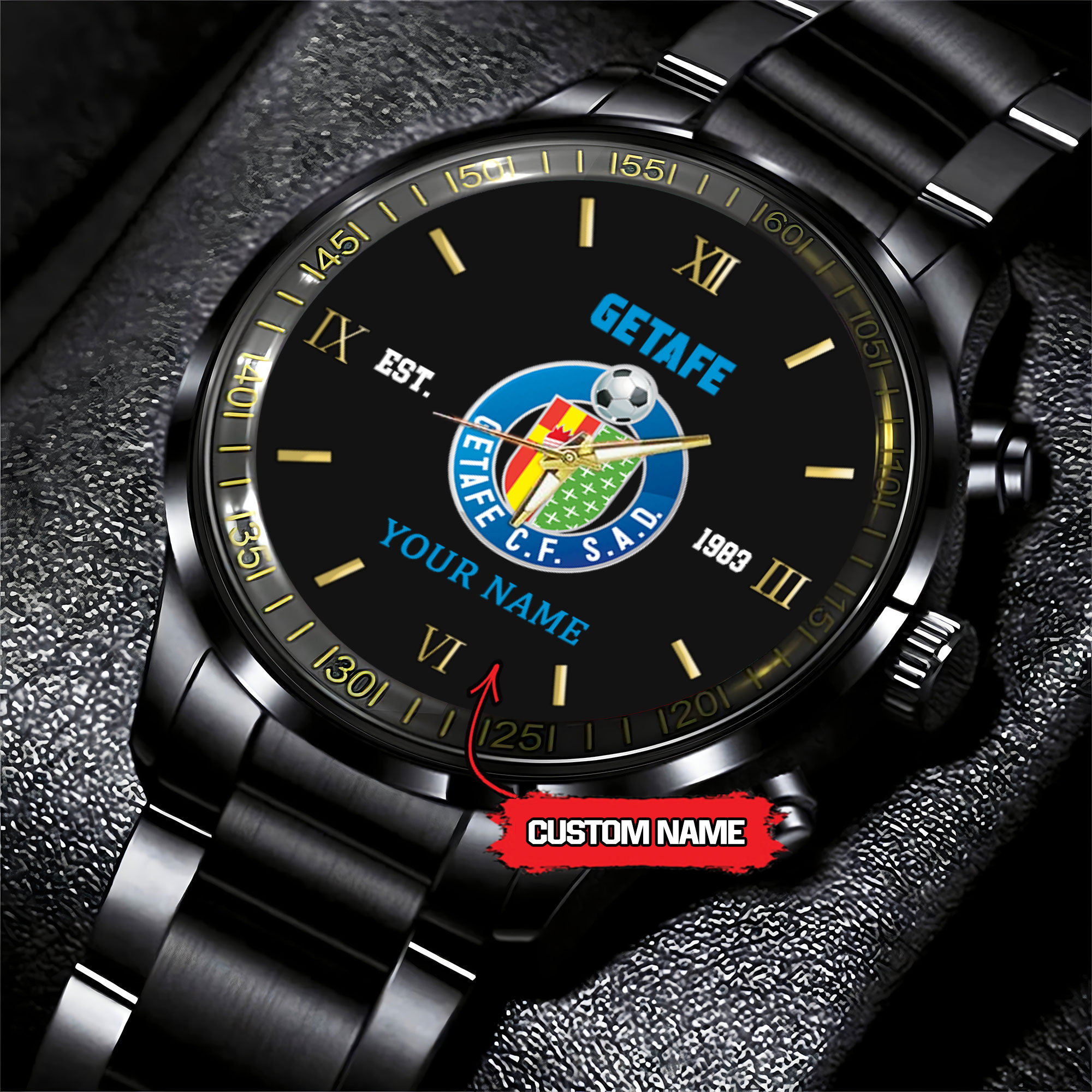 Goalzenith Getafe LaLiga Personalized Black Hand Watch Gifts For Fan Club