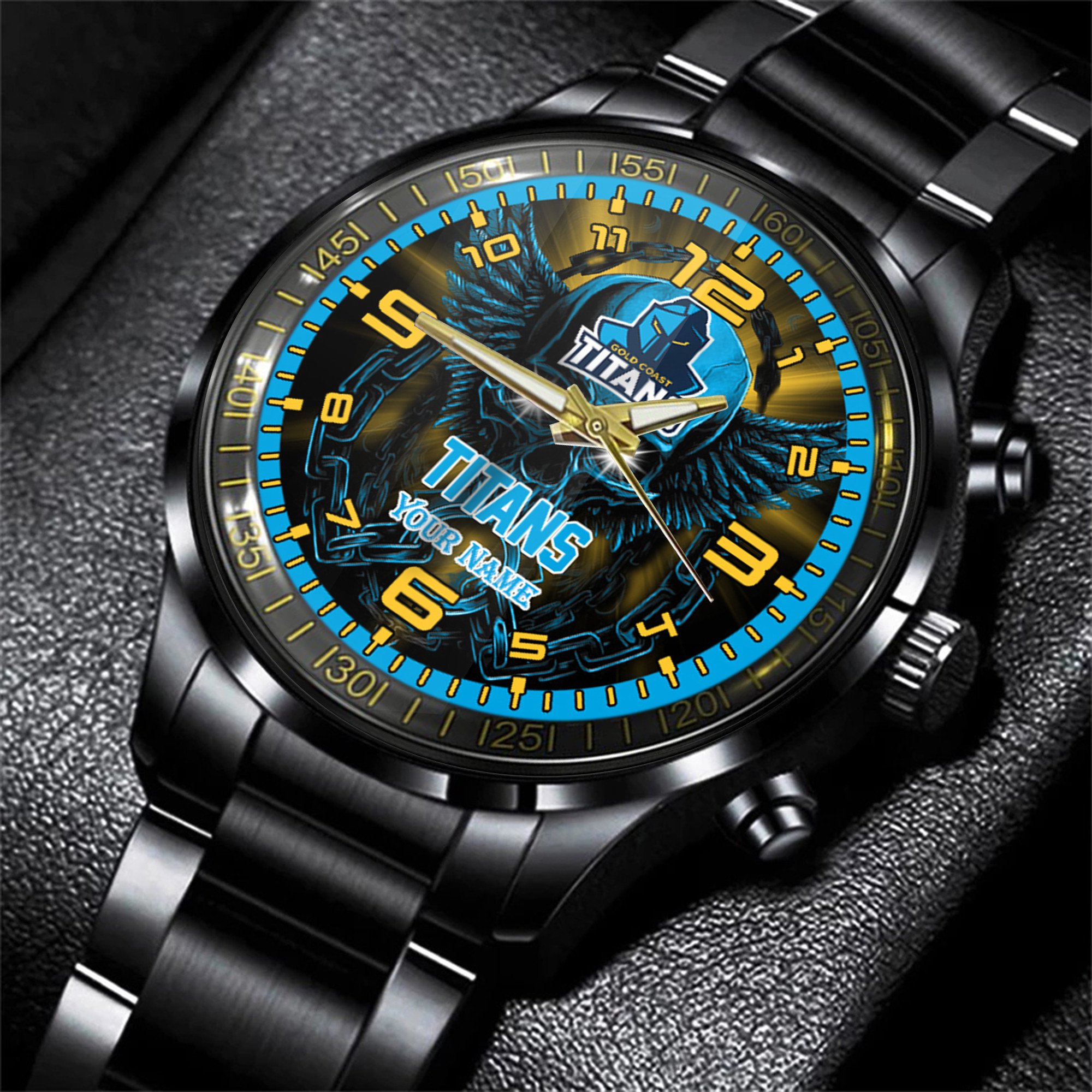 Goalzenith Gold Coast Titans NRL Personalized 3D Men Skull Hand Watch Gift For Fans For Father For Fan
