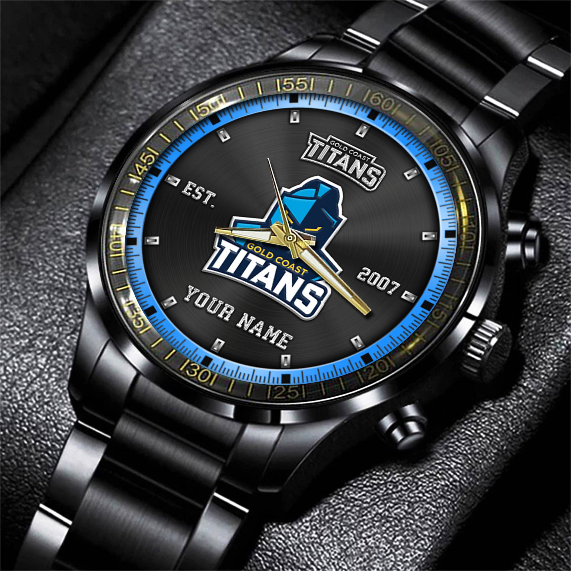 Goalzenith Gold Coast Titans NRL Personalized Sport Black Fashion Watch Gifts For Fans