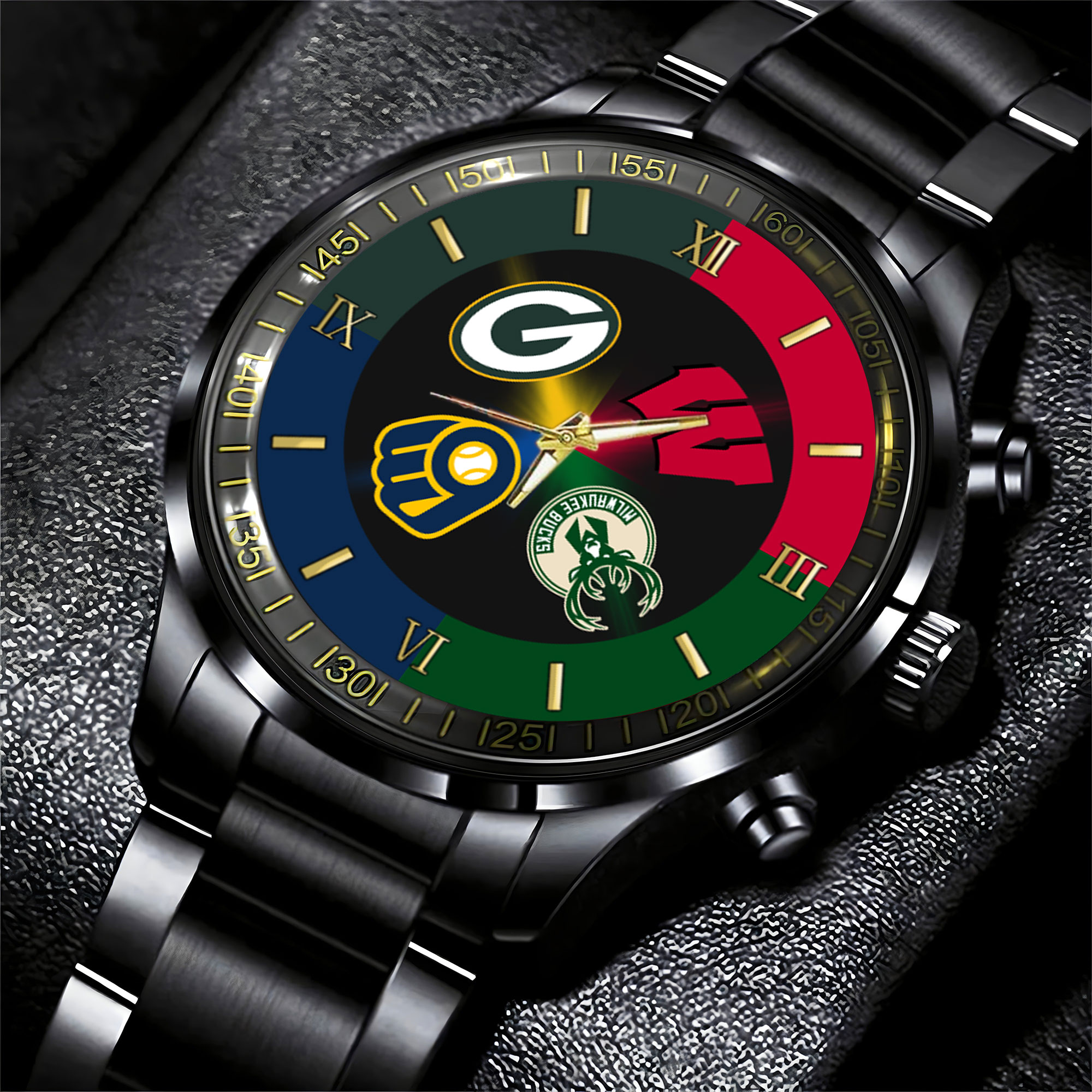 Goalzenith Green Bay Packers NFL Black Fashion Watch Custom Your Name For Fan