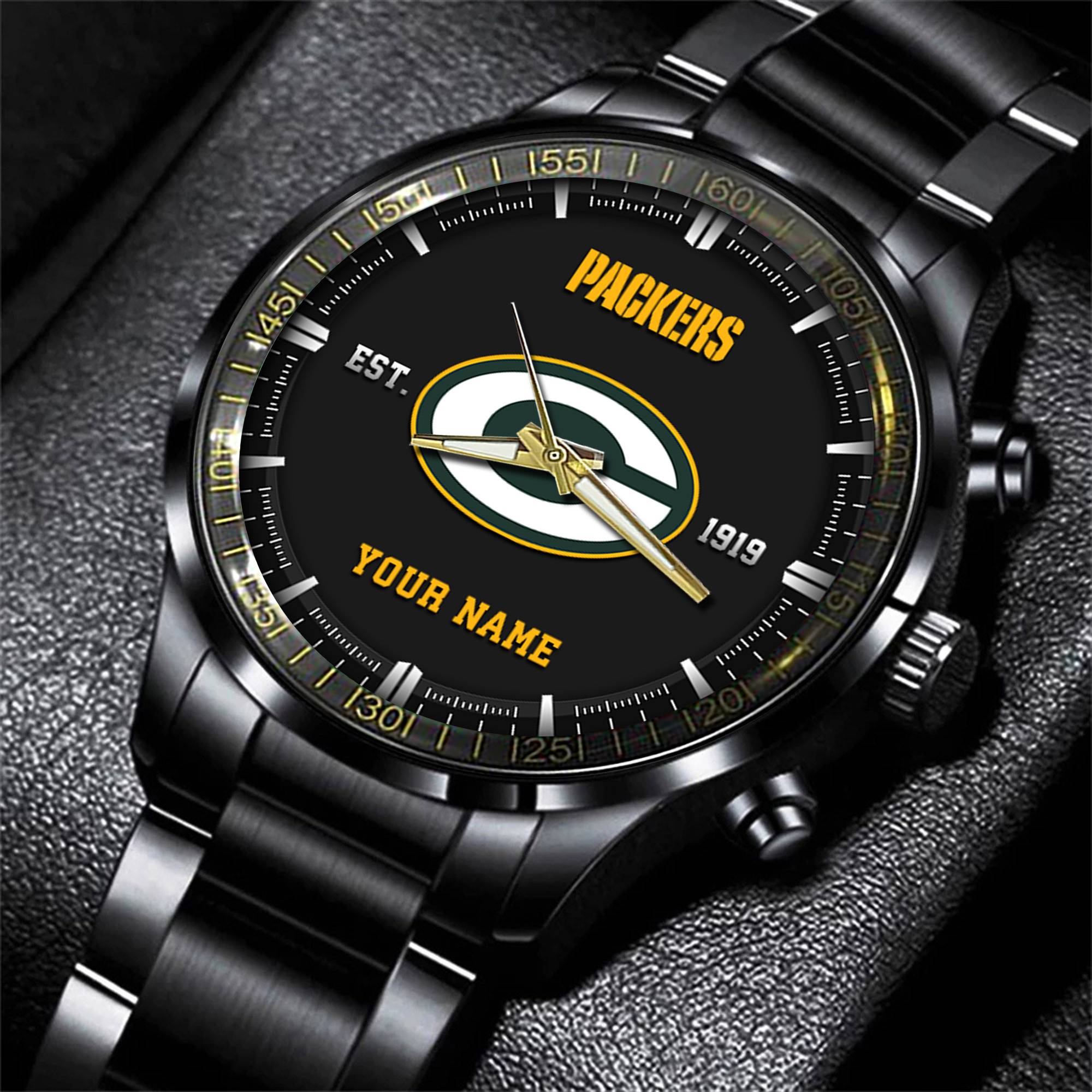 Goalzenith Green Bay Packers NFL Personalized Black Fashion Watch Gifts For Fans