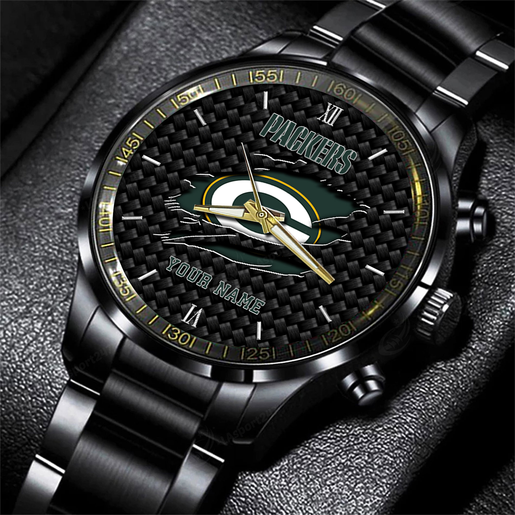 Goalzenith Green Bay Packers NFL Personalized Sport Black Fashion Watch For Fan