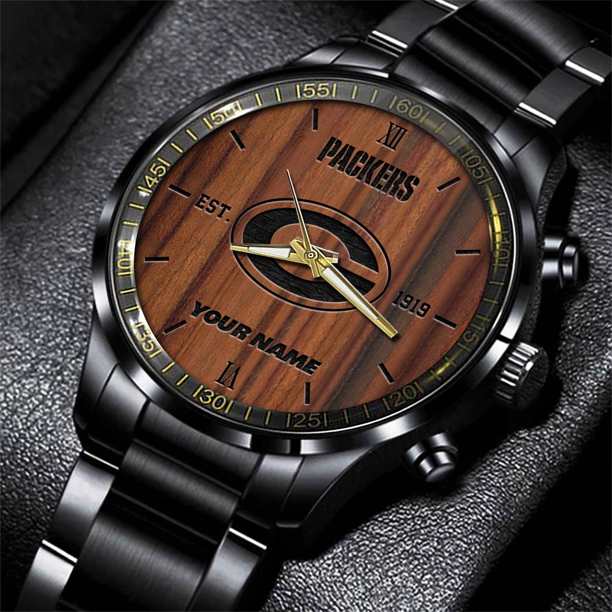 Goalzenith Green Bay Packers NFL Personalized Sport Black Watch Gifts For Fans
