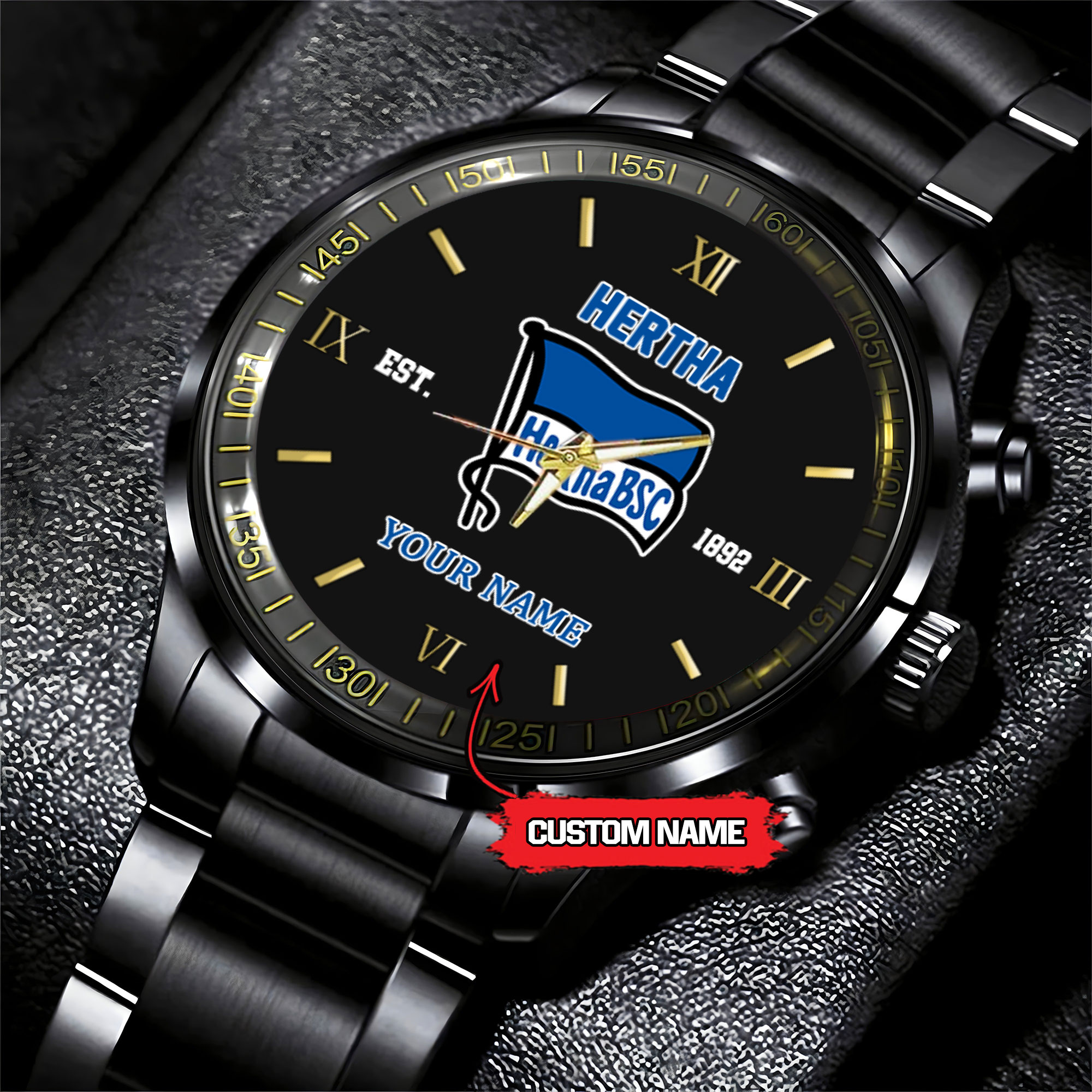 Goalzenith Hertha BSC Bundesliga New Personalized Black Stainless Steel Watch Gifts For Fans