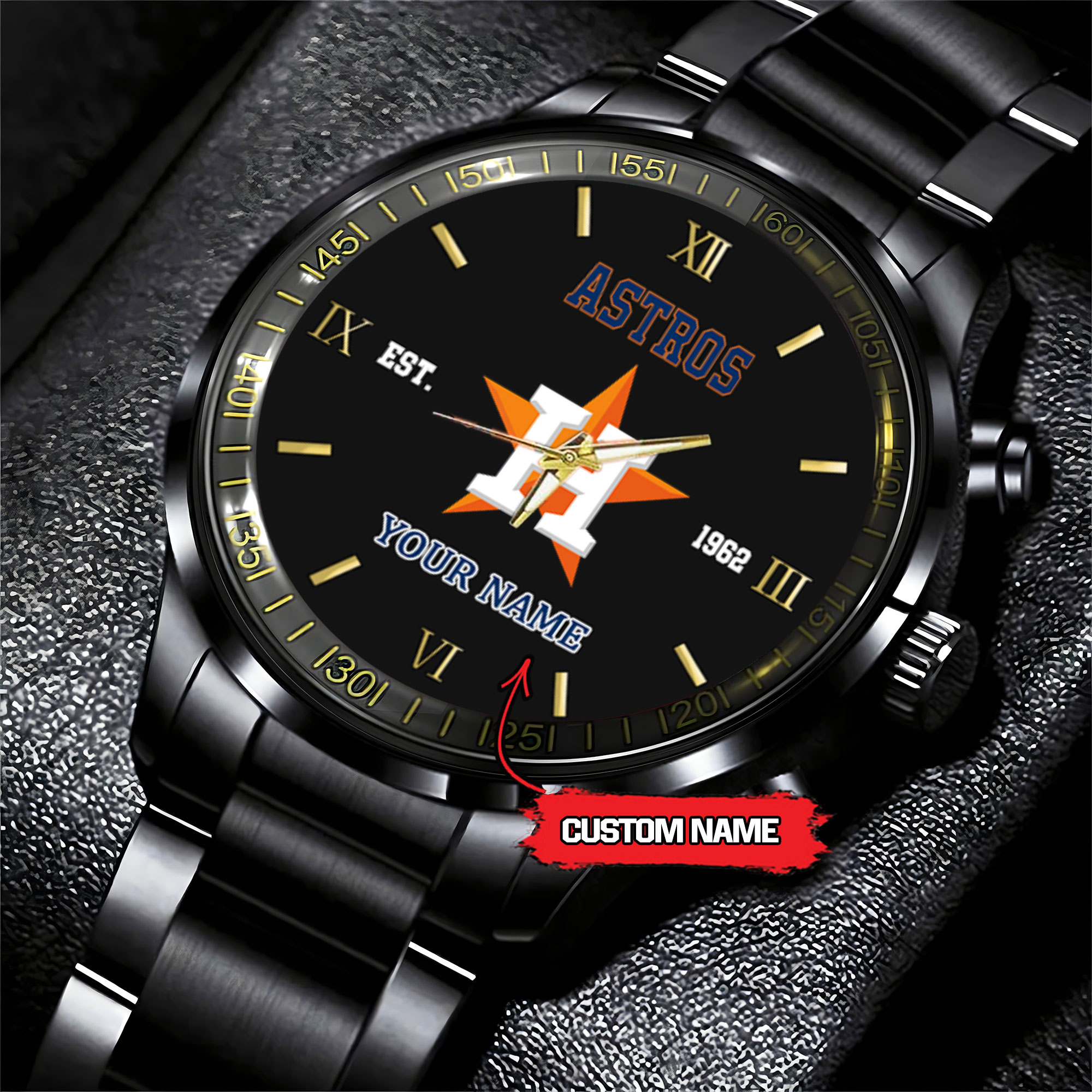 Goalzenith Houston Astros MLB Black Fashion Watch Custom Your Name For Fan