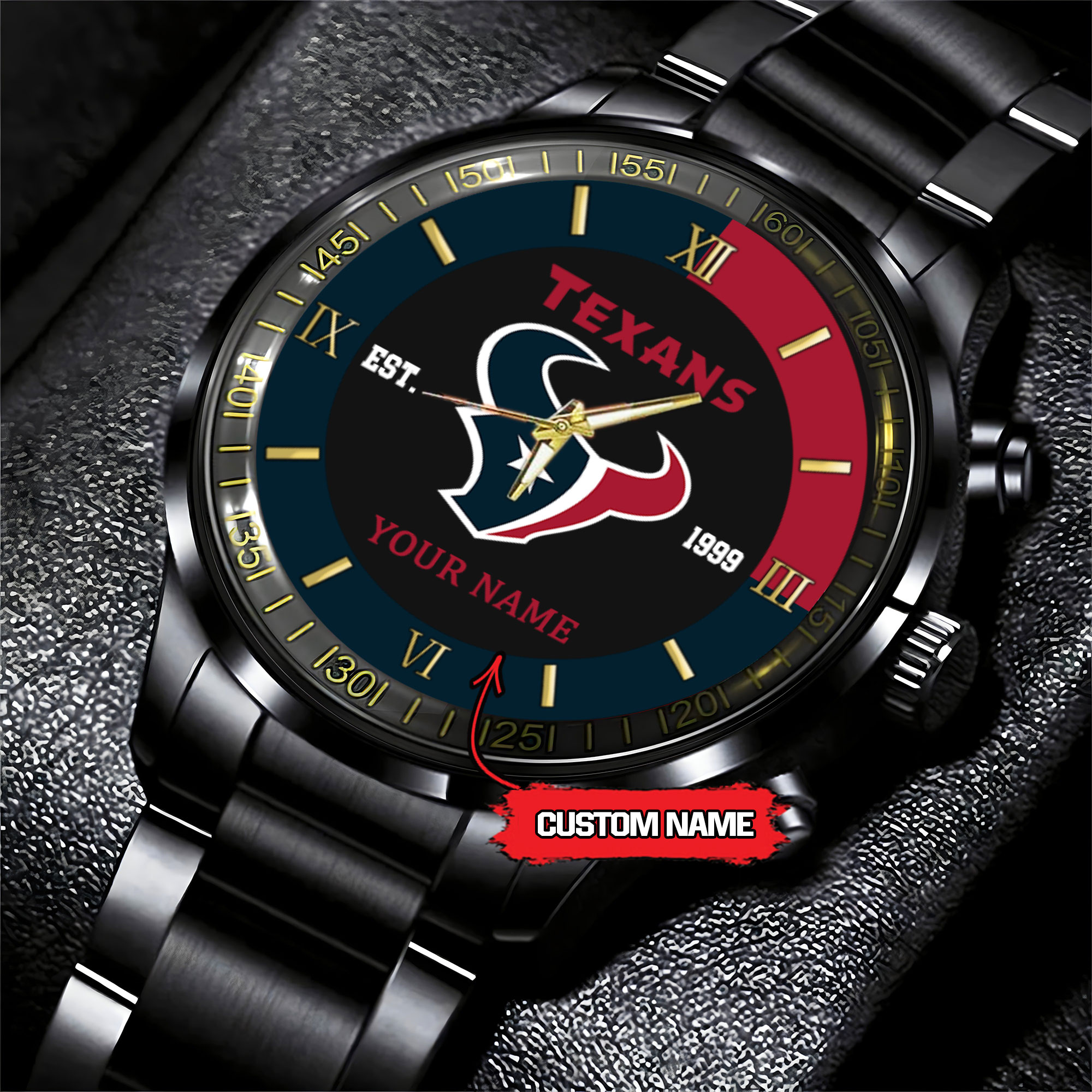 Goalzenith Houston Texans NFL Personalized Black Fashion Watch