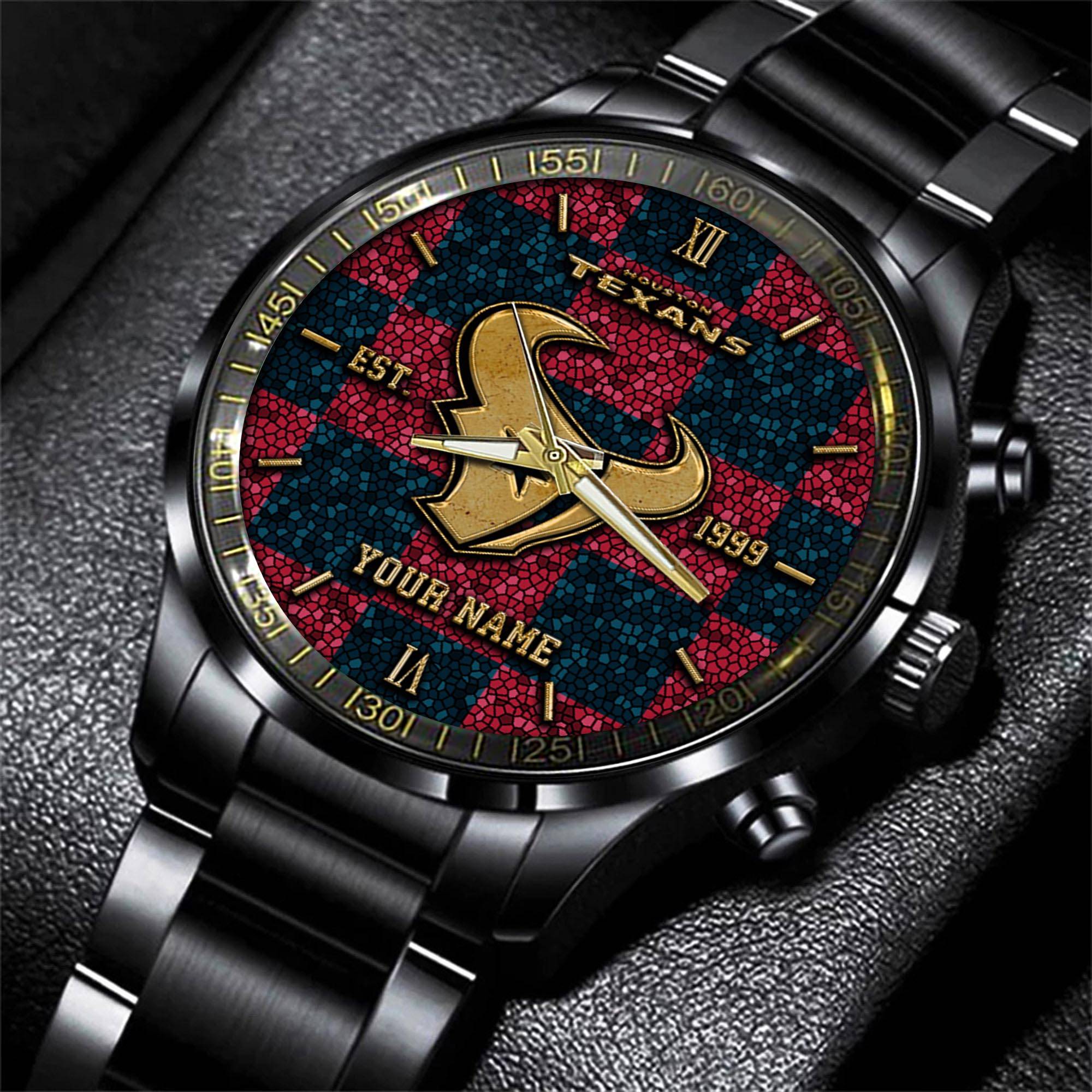 Goalzenith Houston Texans NFL Personalized Sport Black Watch Gifts For Fans