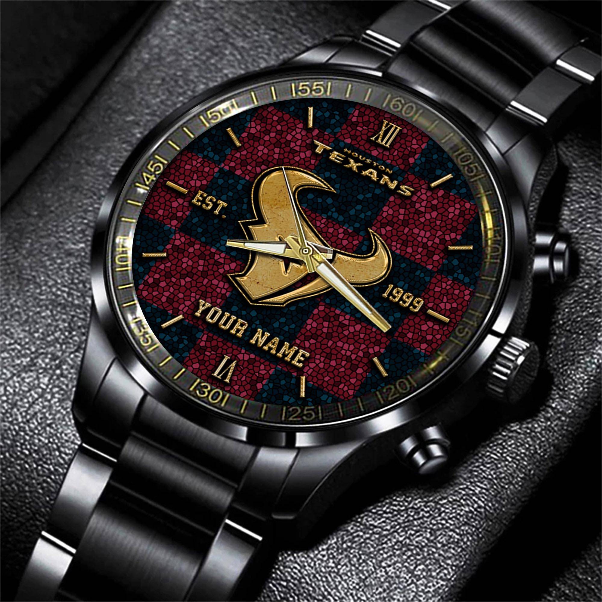 Goalzenith Houston Texans NFL Personalized Sport Black Watch Gifts For Fans