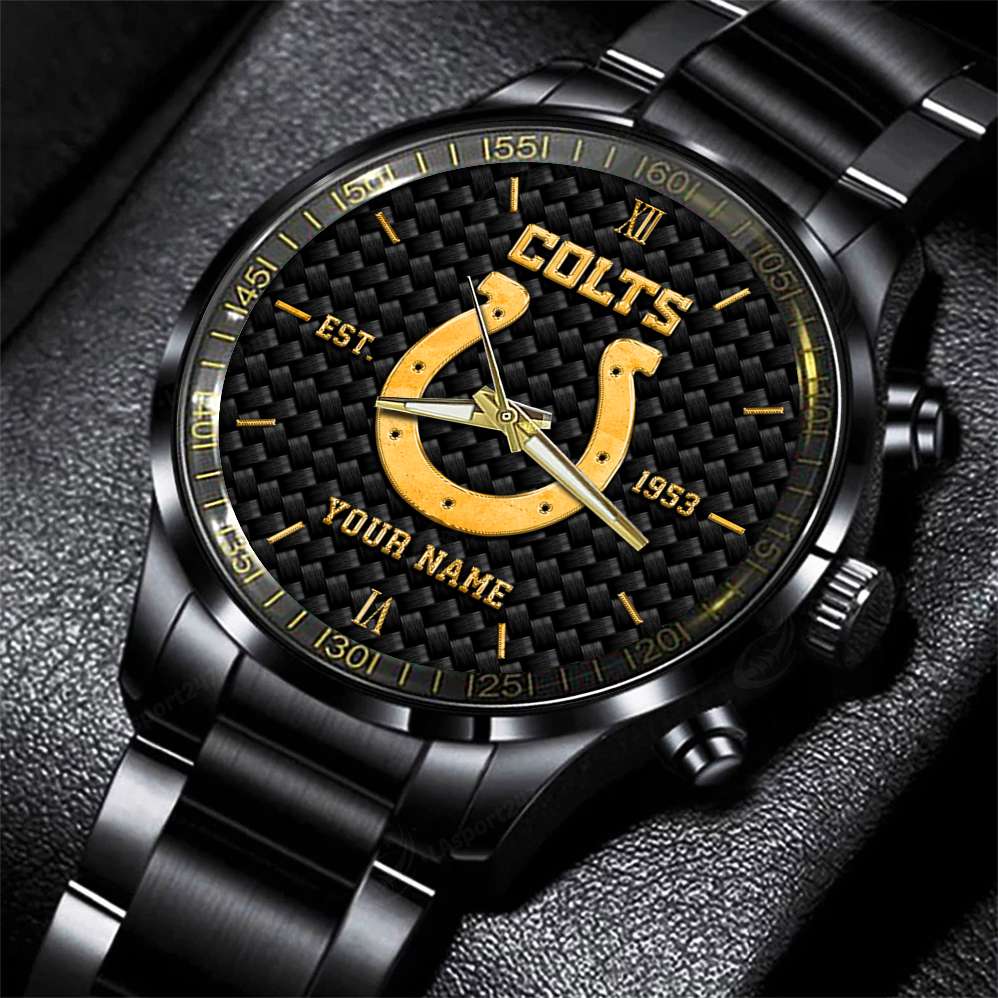 Goalzenith Indianapolis Colts NFL Black Fashion Hand Watch Custom Your Name Gift For Fan
