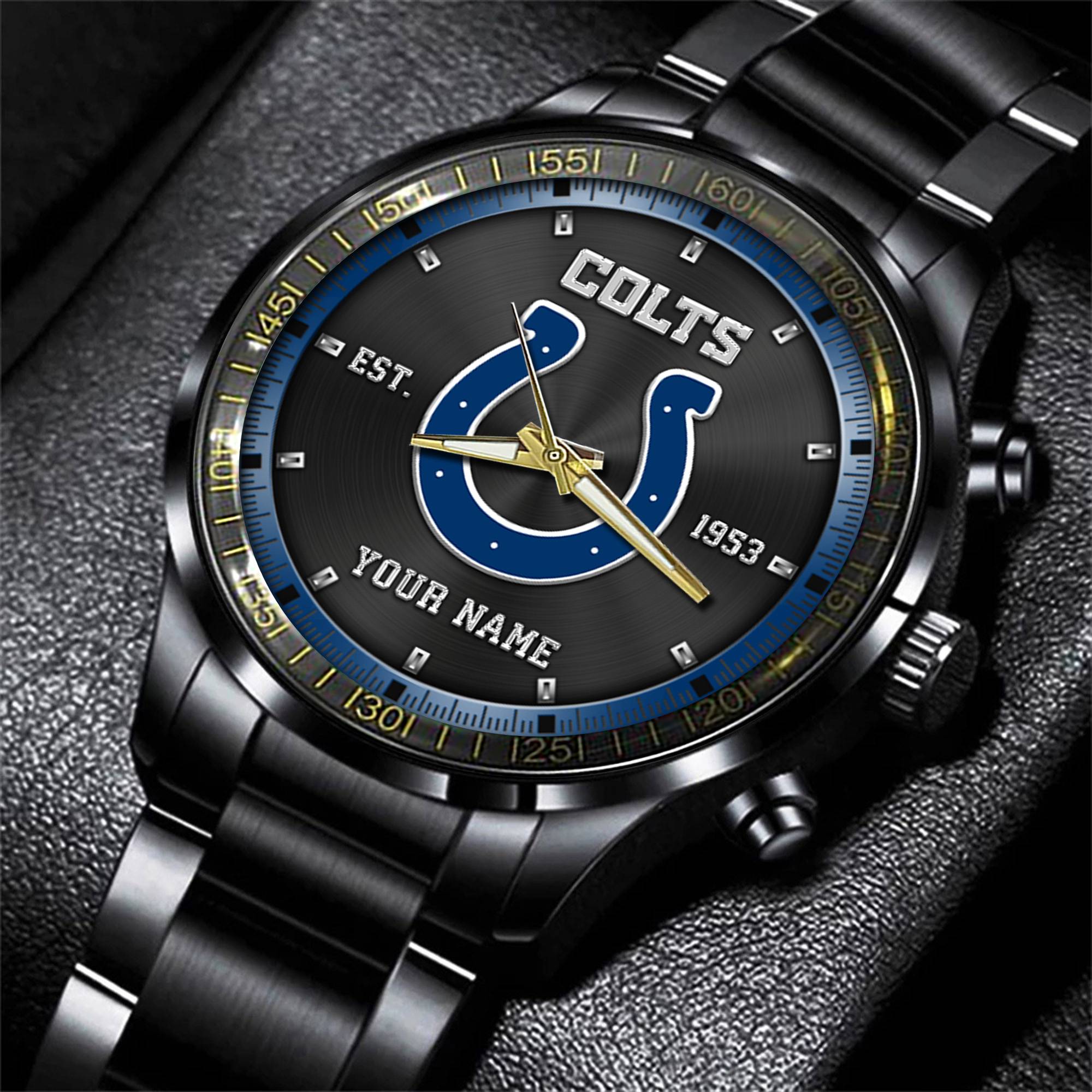 Goalzenith Indianapolis Colts NFL Personalized Black Fashion Watch Gifts For Fans