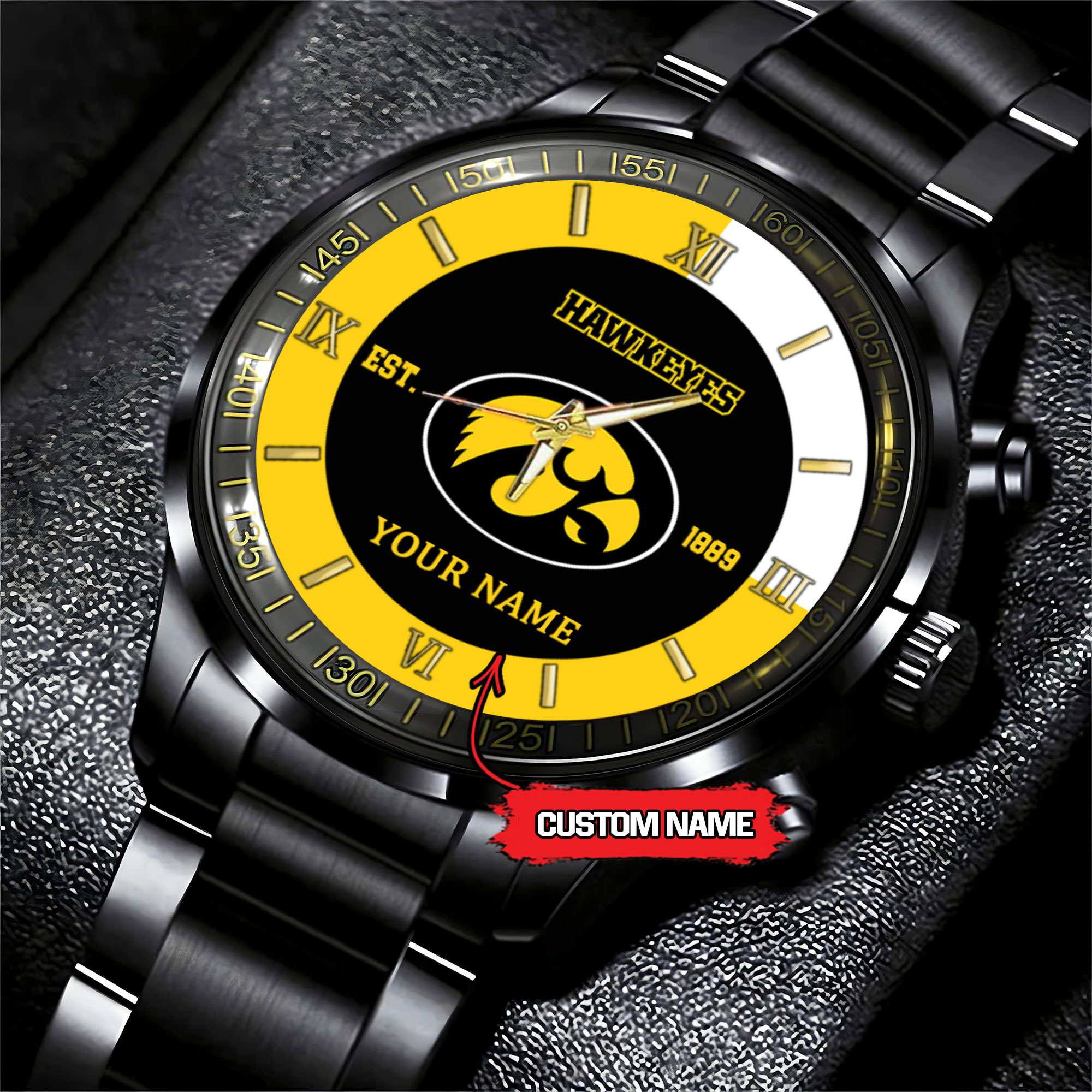 Goalzenith Iowa Hawkeyes NCAA Personalized Black Hand Watch For Fans