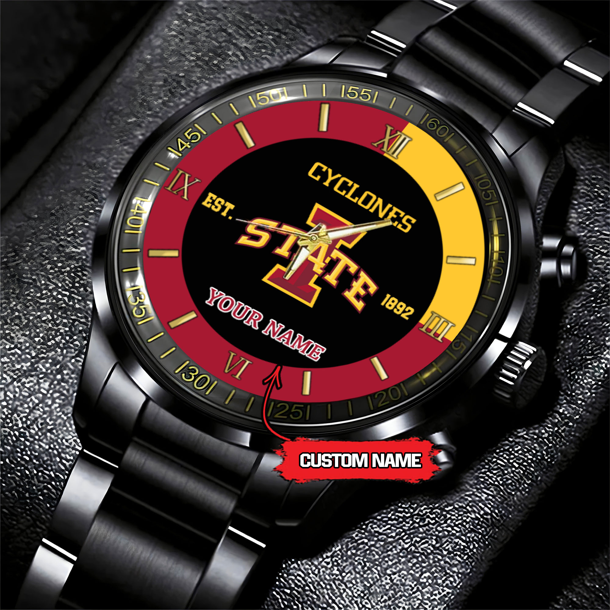 Goalzenith Iowa State Cyclones NCAA Personalized Black Hand Watch For Fans