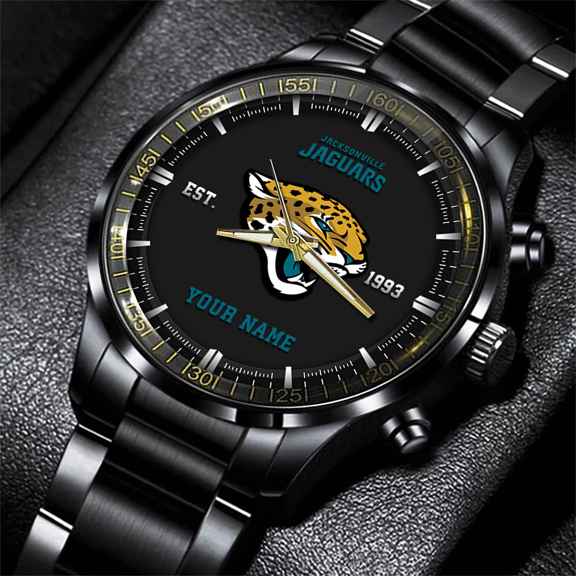 Goalzenith Jacksonville Jaguars NFL Personalized Black Fashion Watch Gifts For Fans