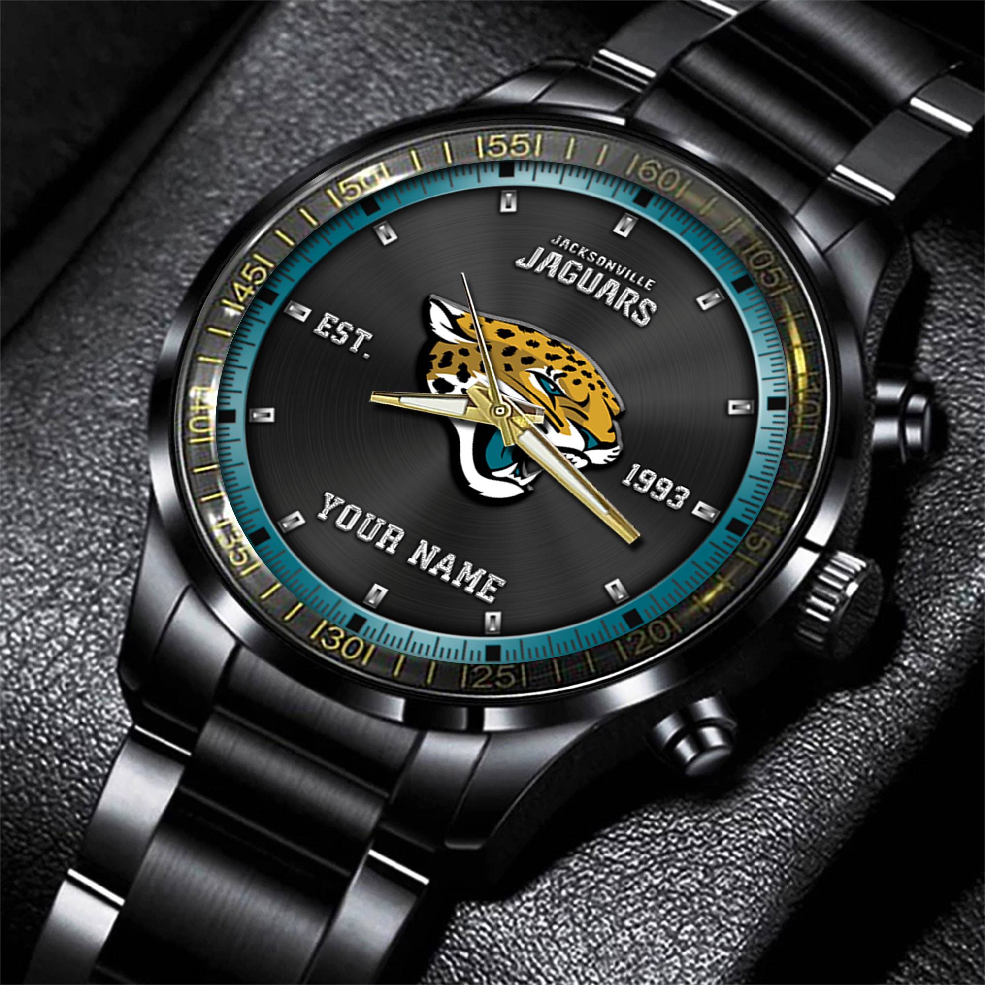 Goalzenith Jacksonville Jaguars NFL Personalized Black Fashion Watch Gifts For Fans