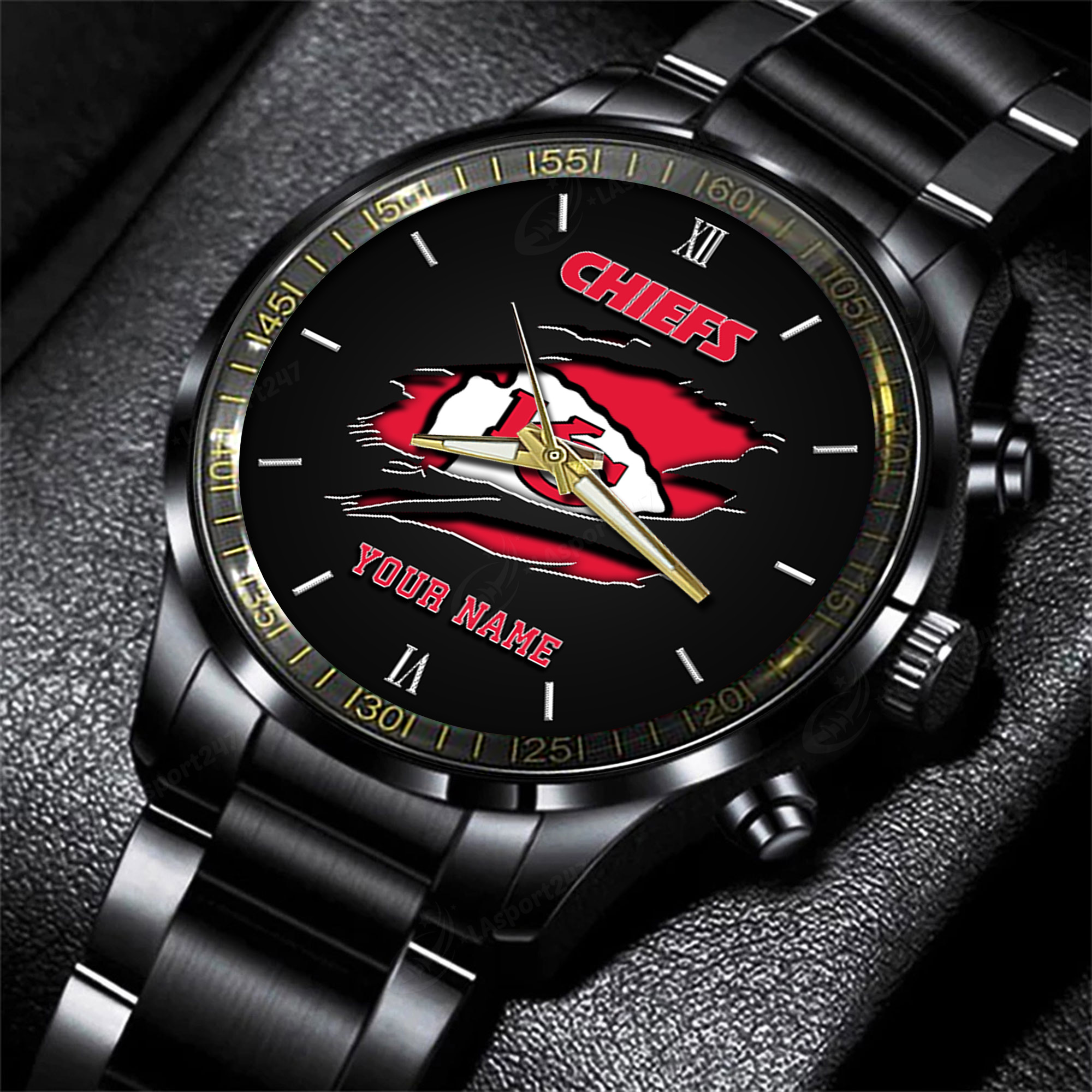 Goalzenith Kansas City Chiefs NFL Personalized Black Fashion Watch For Football Lovers For Fan