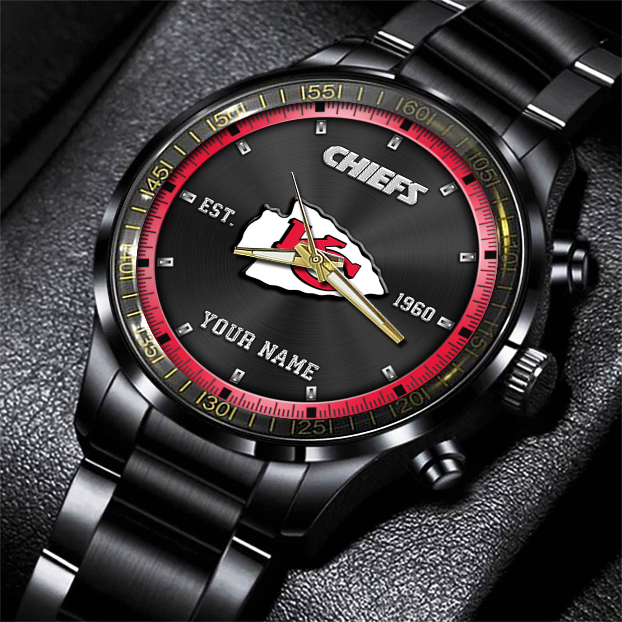 Goalzenith Kansas City Chiefs NFL Personalized Black Fashion Watch Gifts For Fans