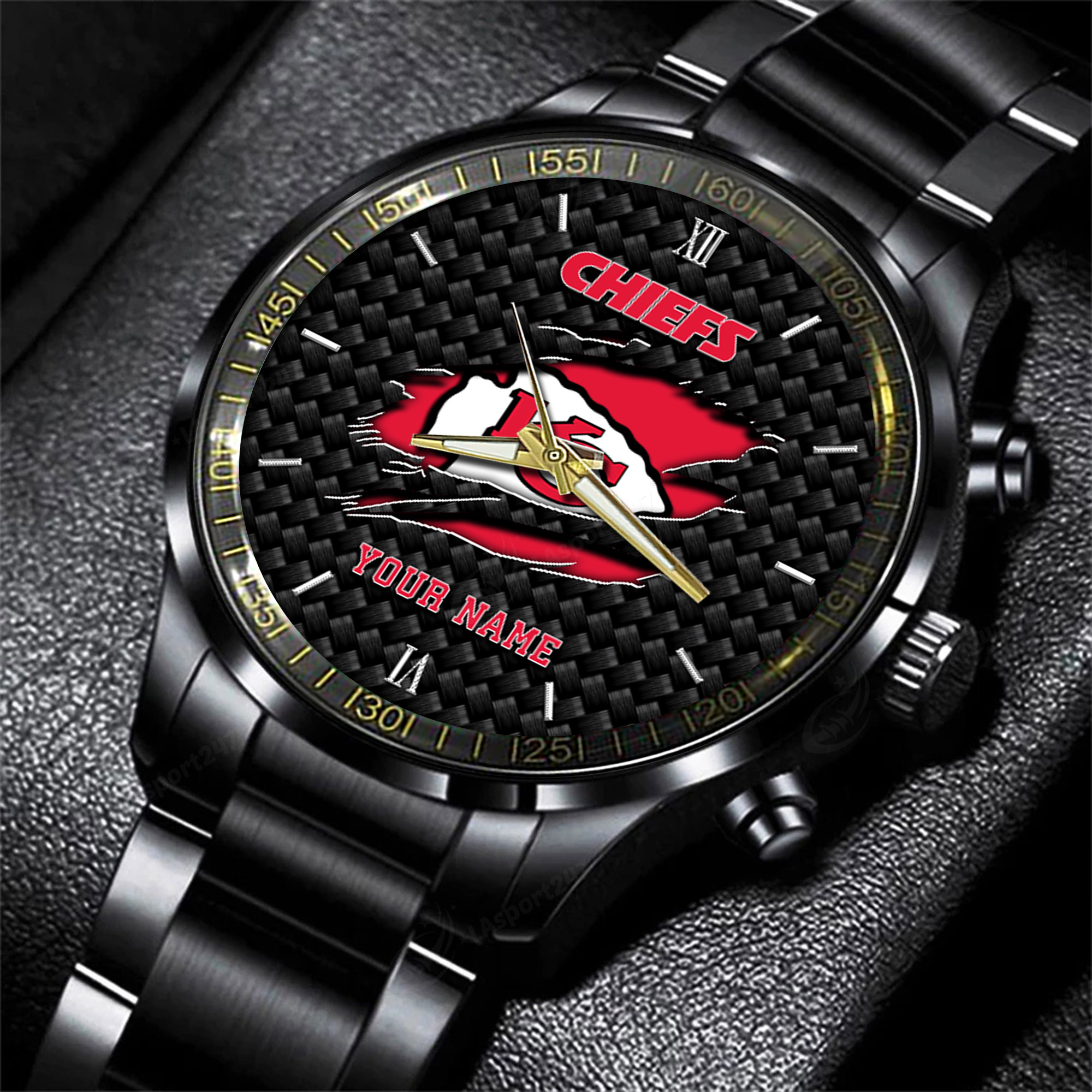 Goalzenith Kansas City Chiefs NFL Personalized Sport Black Fashion Watch For Fan