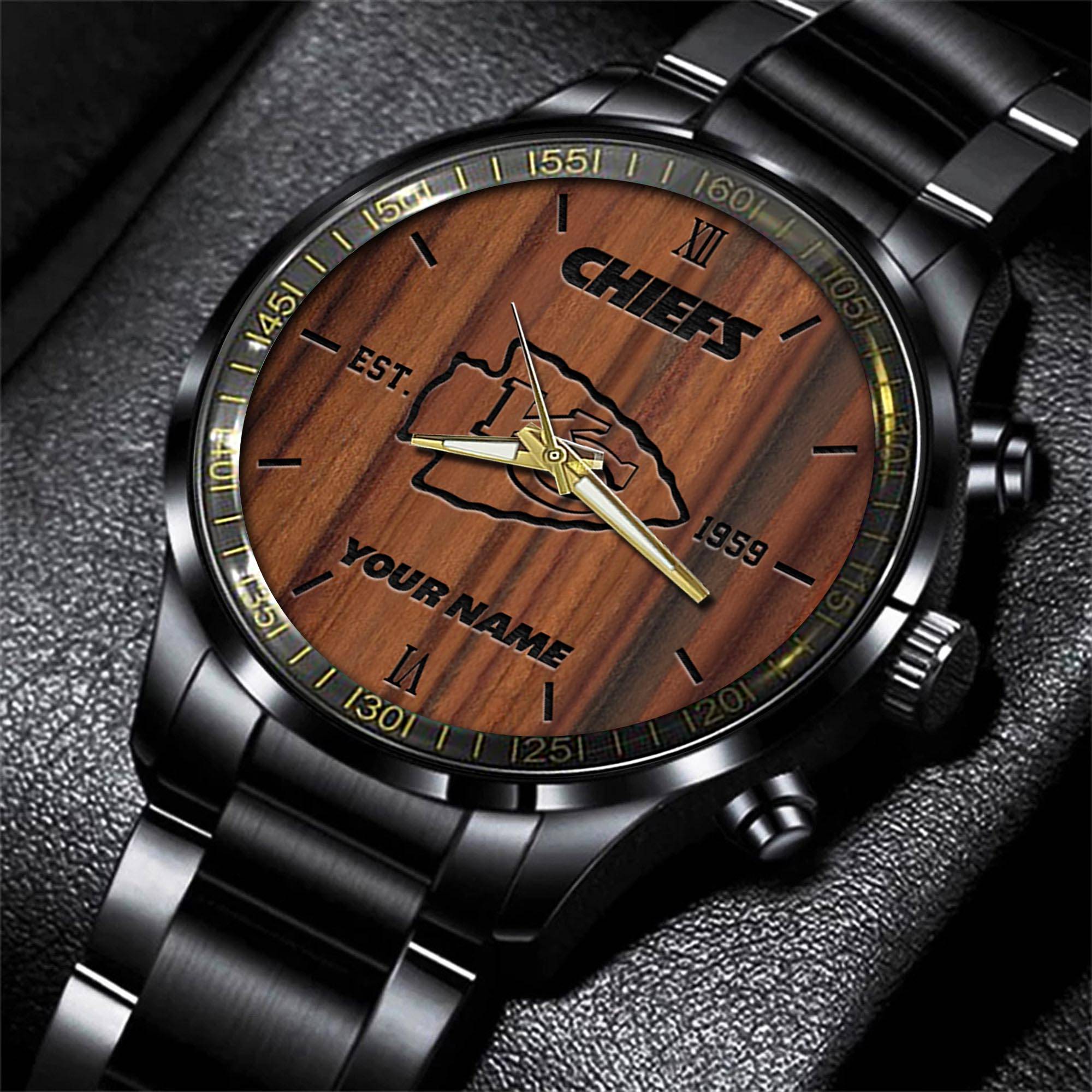 Goalzenith Kansas City Chiefs NFL Personalized Sport Black Watch Gifts For Fans