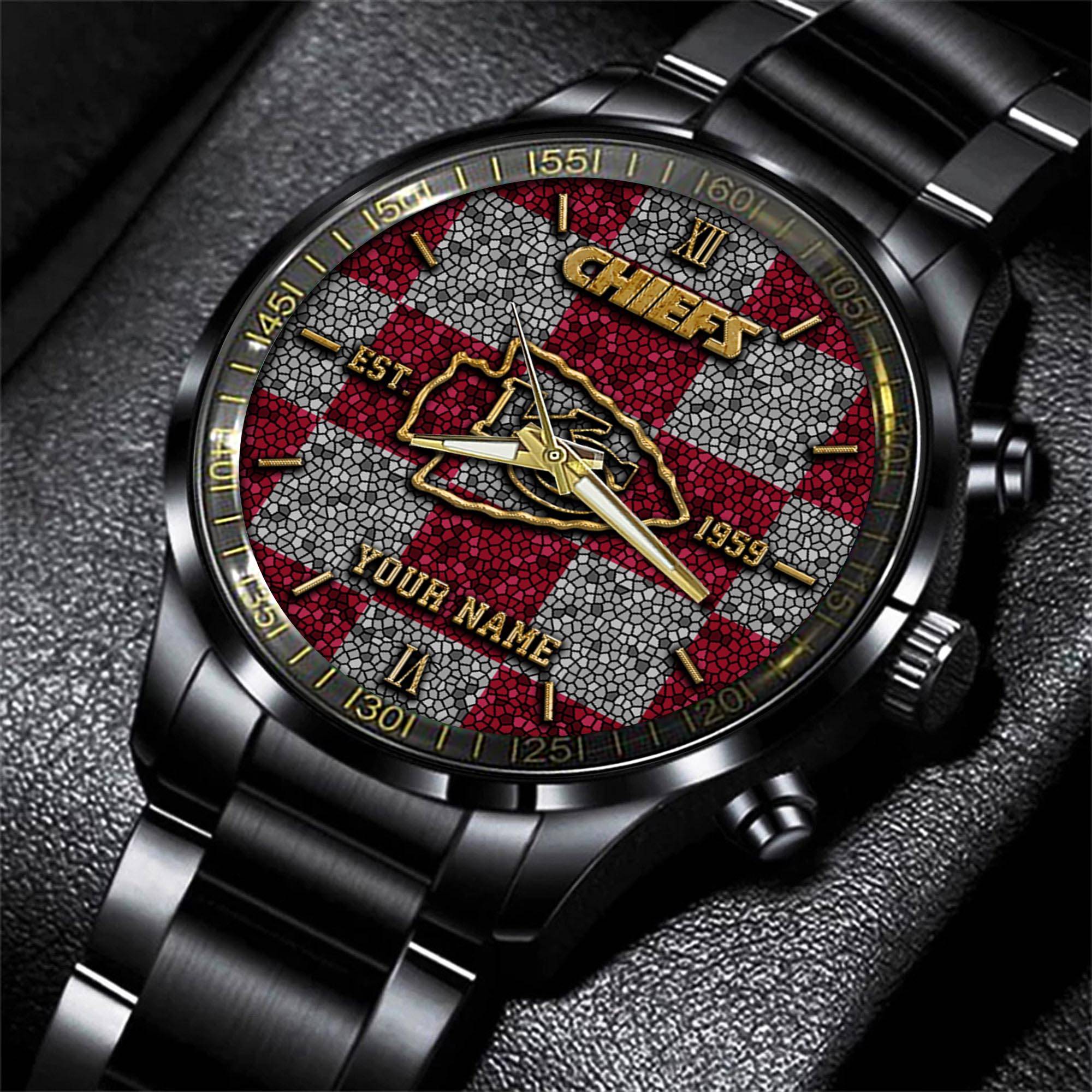 Goalzenith Kansas City Chiefs NFL Personalized Sport Black Watch Gifts For Fans