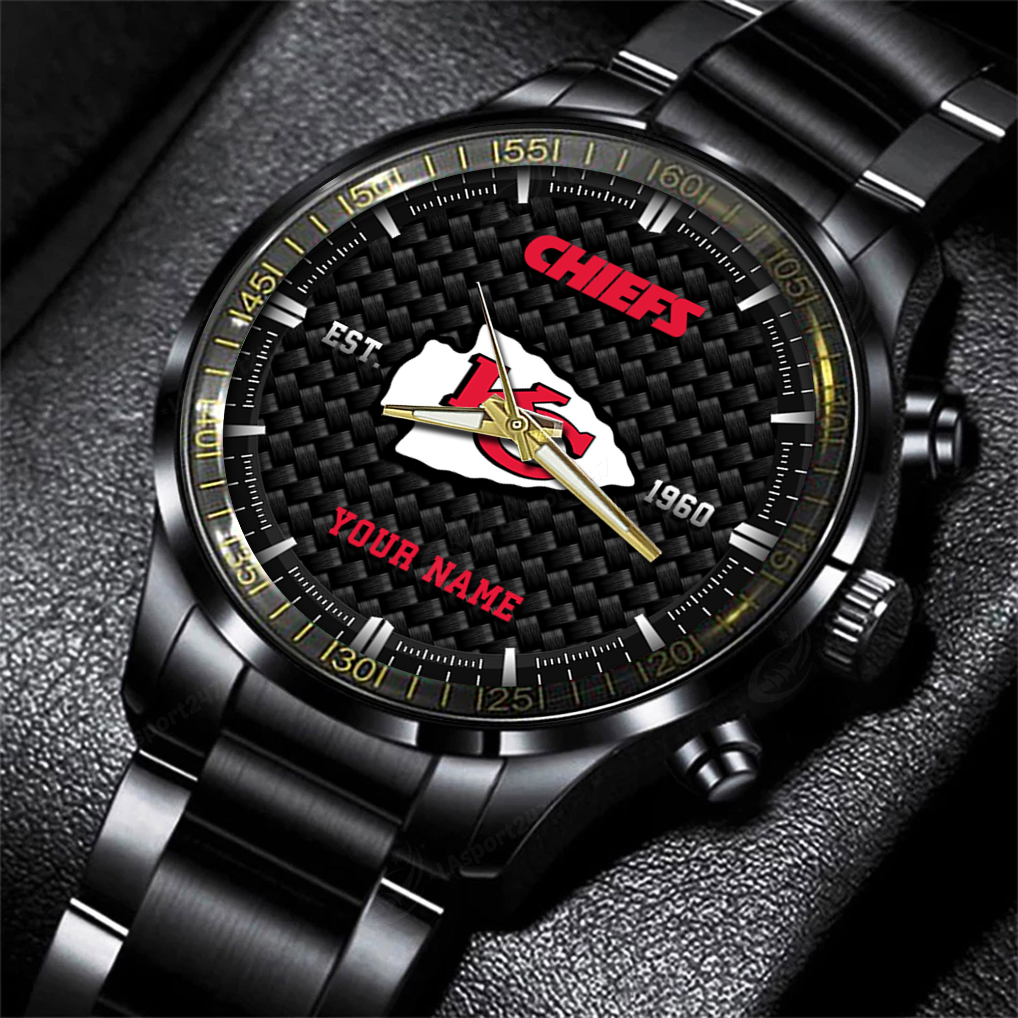 Goalzenith Kansas City NFL Black Fashion Hand Watch Custom Your Name Gift For Fan