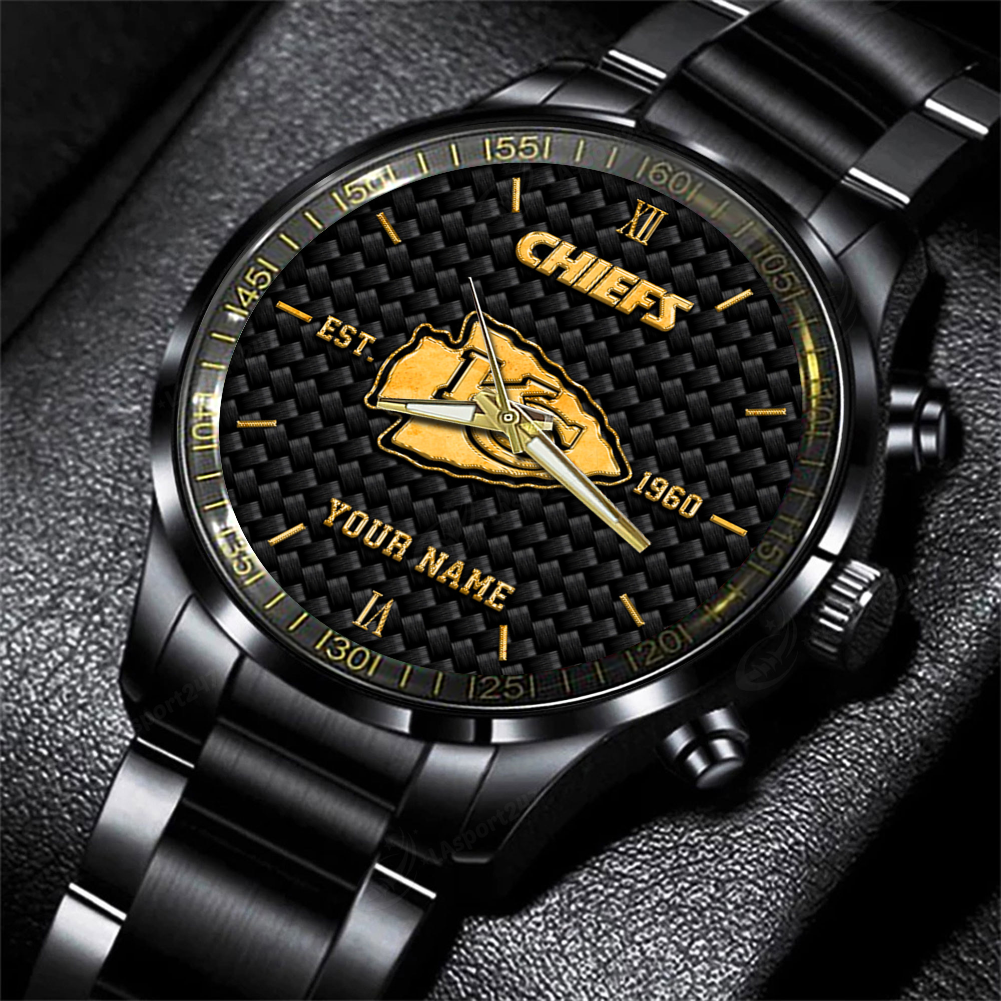 Goalzenith Kansas City NFL Black Fashion Hand Watch Custom Your Name Gift For Fan