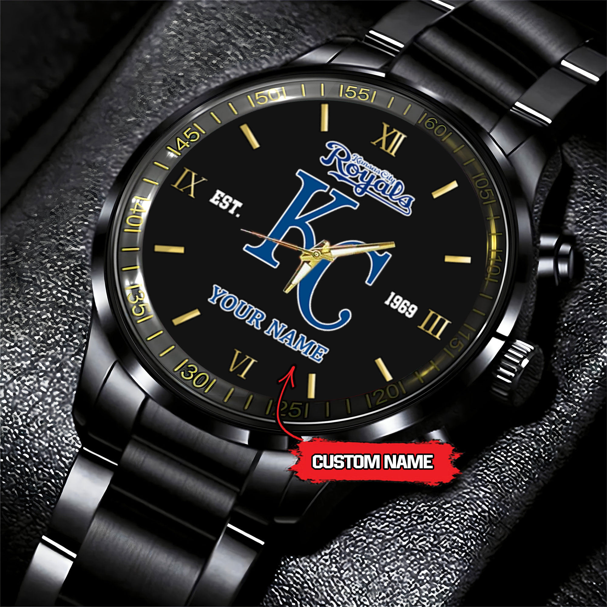 Goalzenith Kansas City Royals MLB Black Fashion Watch Custom Your Name For Fan
