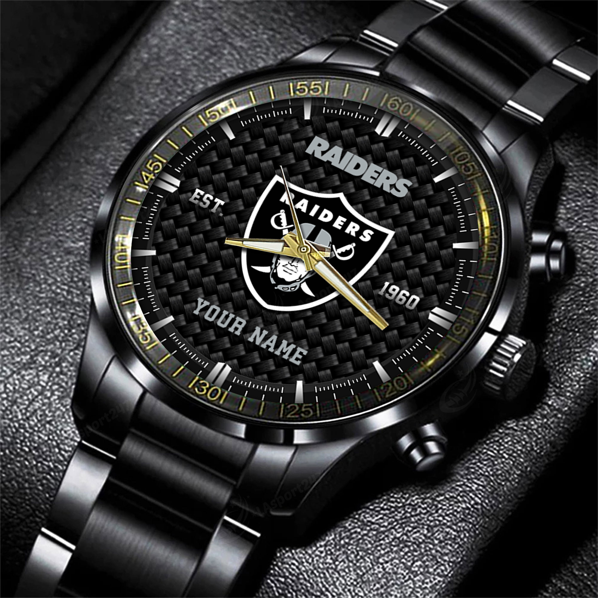 Goalzenith Las Vegas Raiders NFL Black Fashion Hand Watch Custom Your Name Gift For Fan